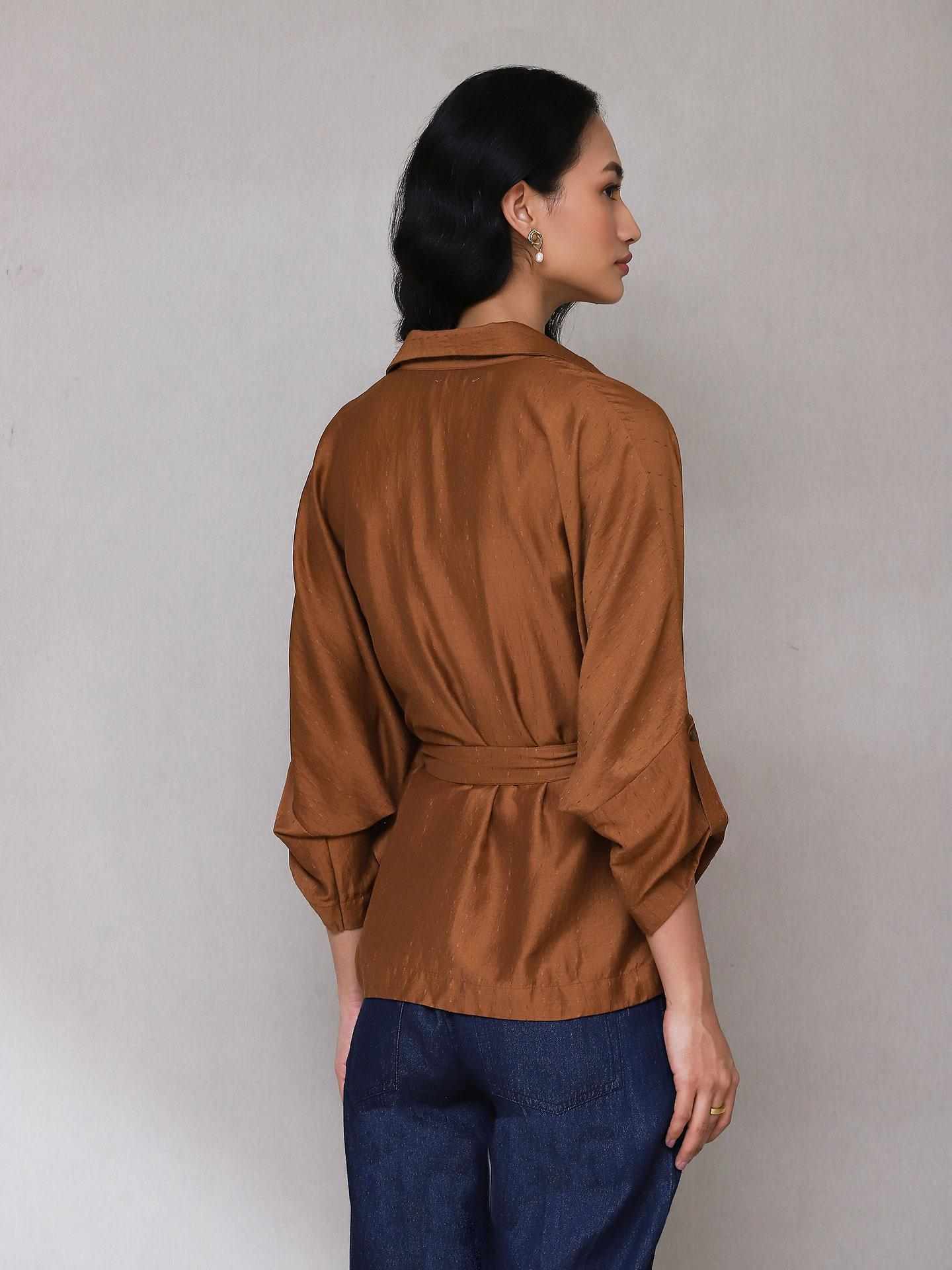 Brown Turkish Solid Button-Down Top
