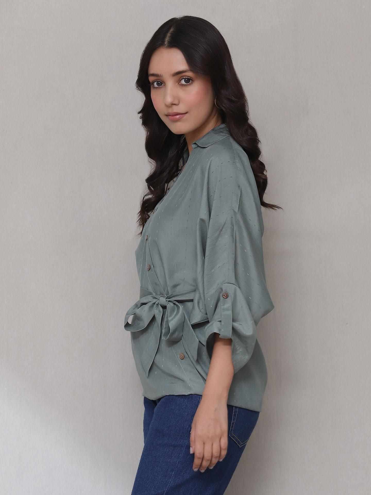 Sage Green Turkish Solid Button-Down Top