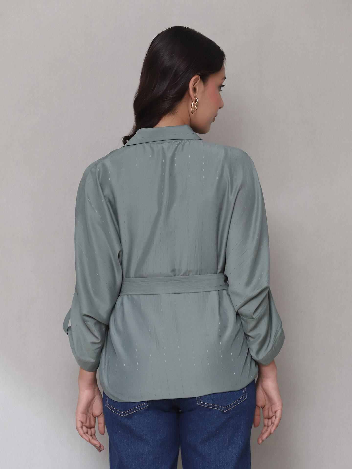 Sage Green Turkish Solid Button-Down Top