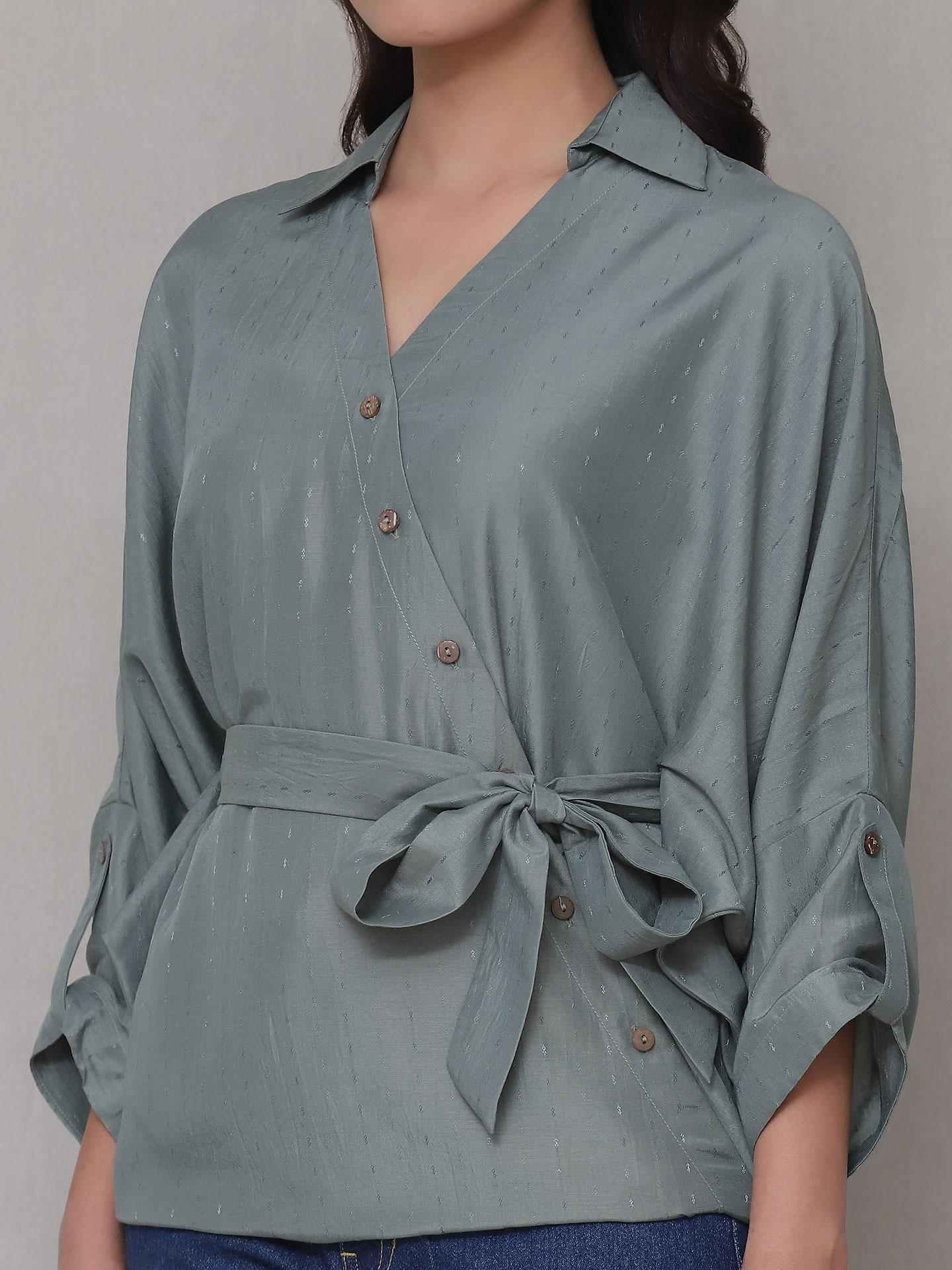 Sage Green Turkish Solid Button-Down Top