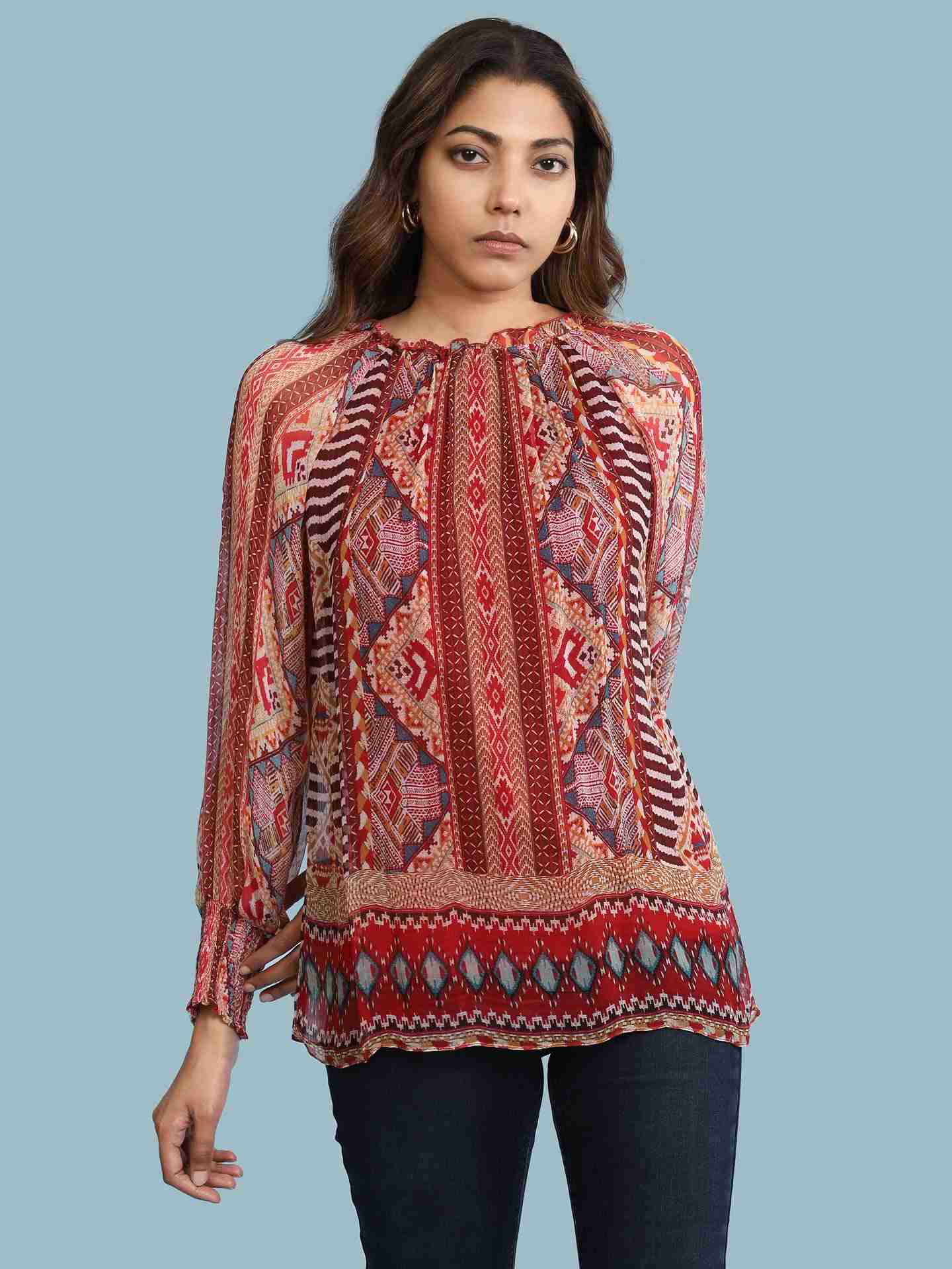Red Nilaya Print Top