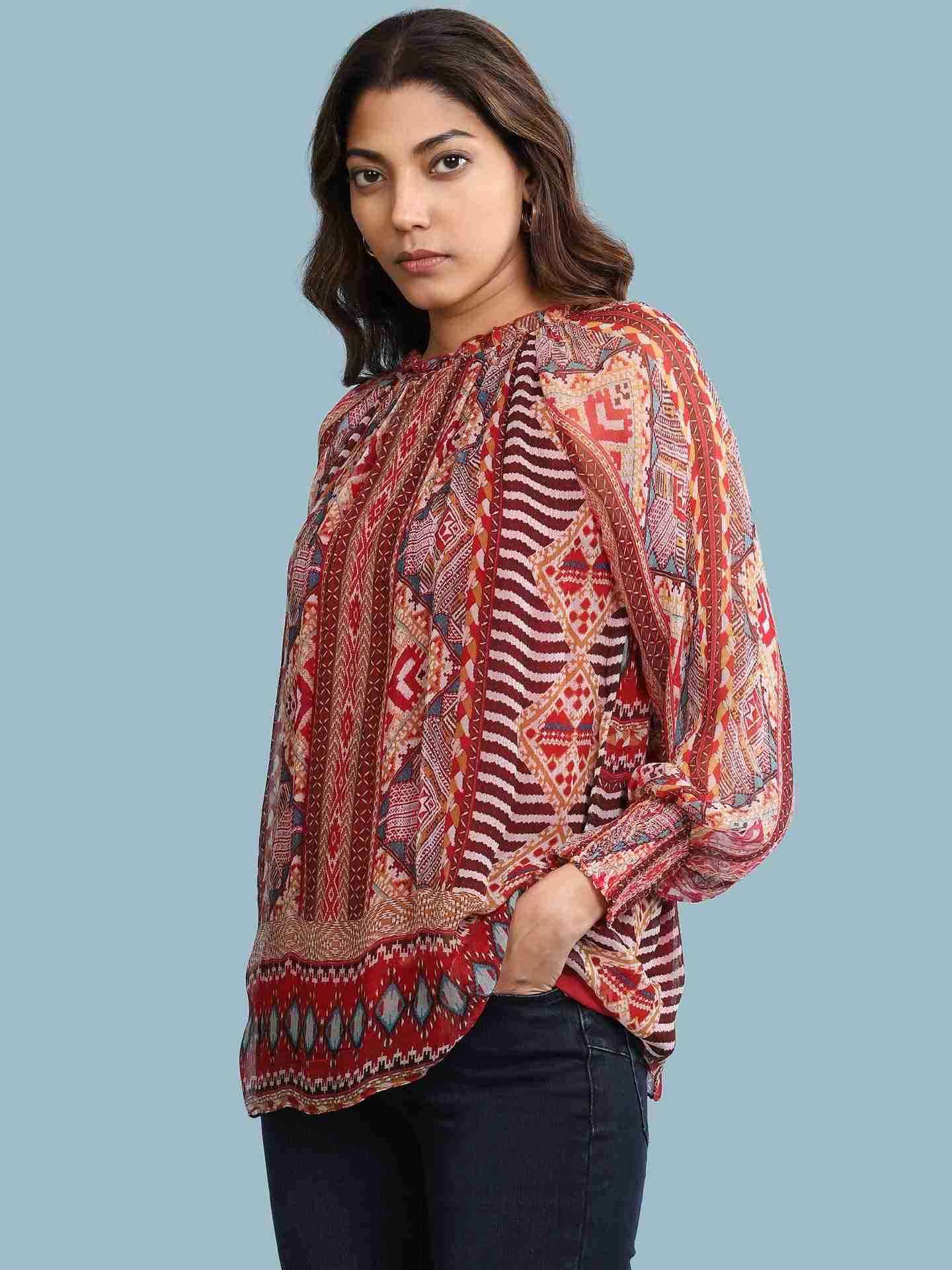 Red Nilaya Print Top