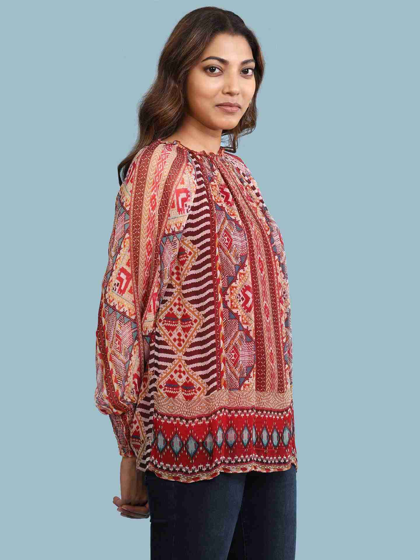 Red Nilaya Print Top