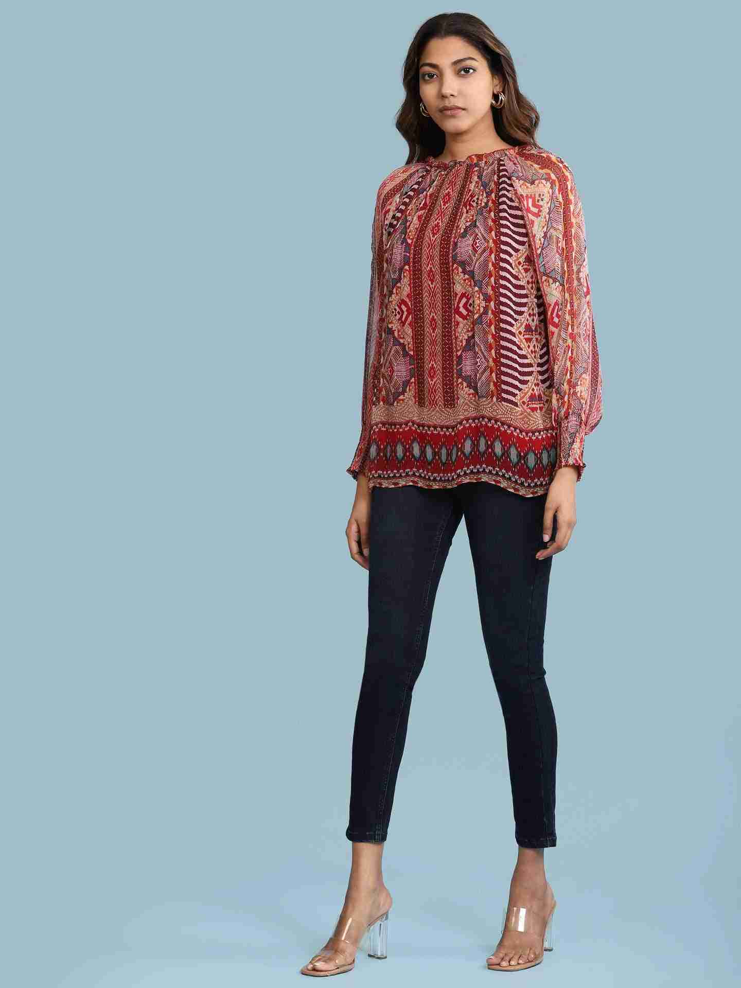 Red Nilaya Print Top