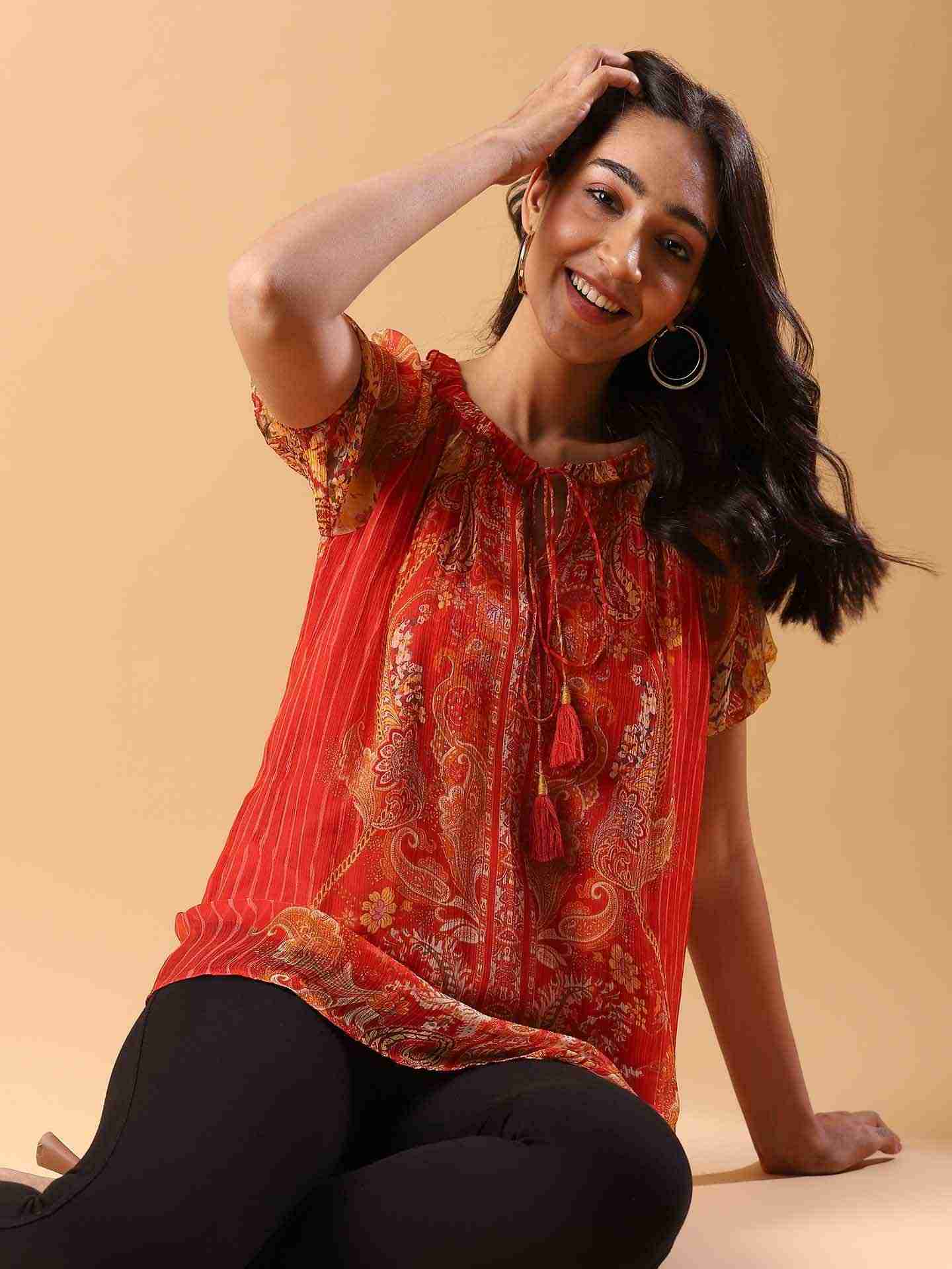 Orange Vrinda Top