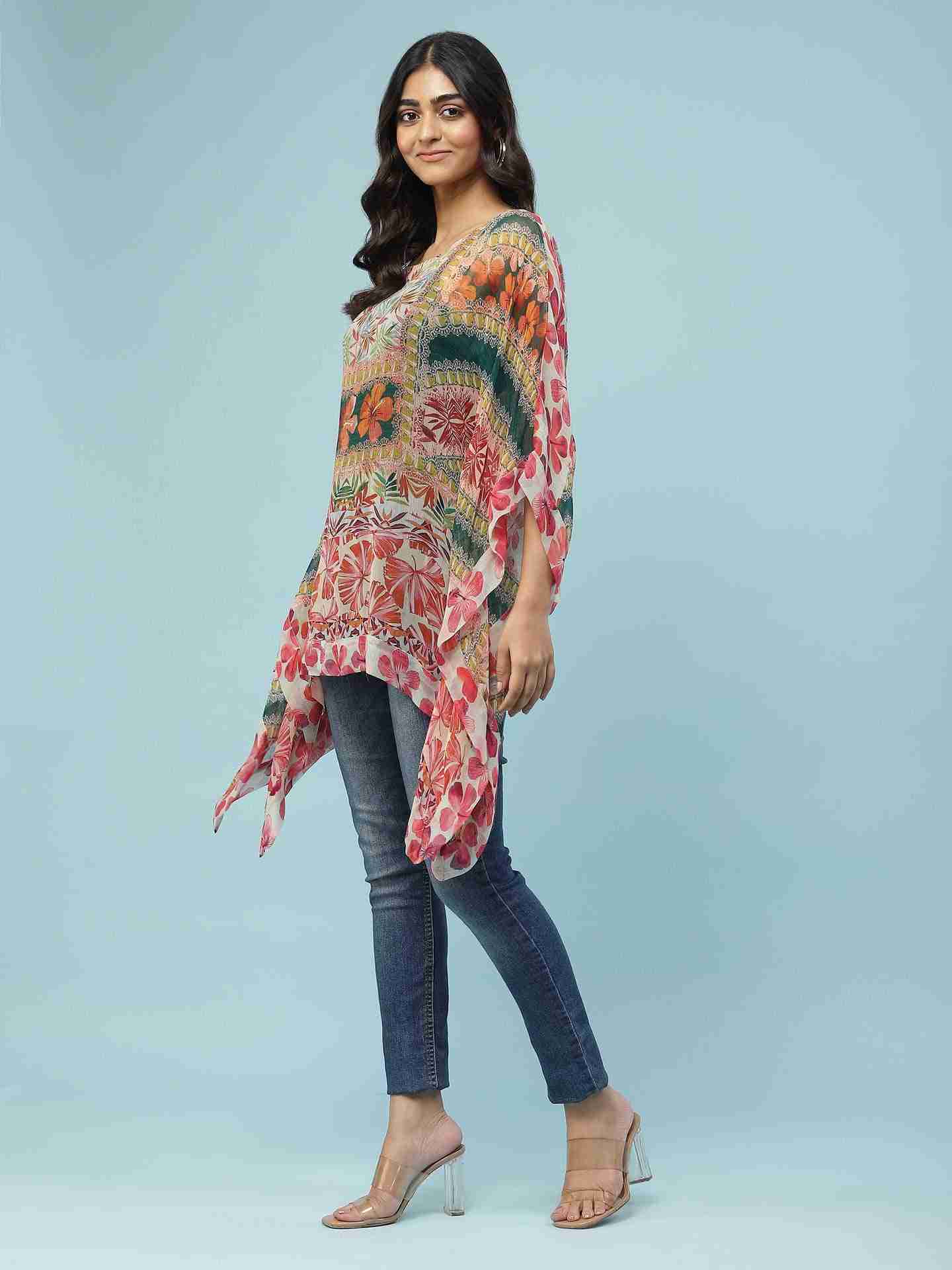 Multi Exotic Floral Kaftan Top