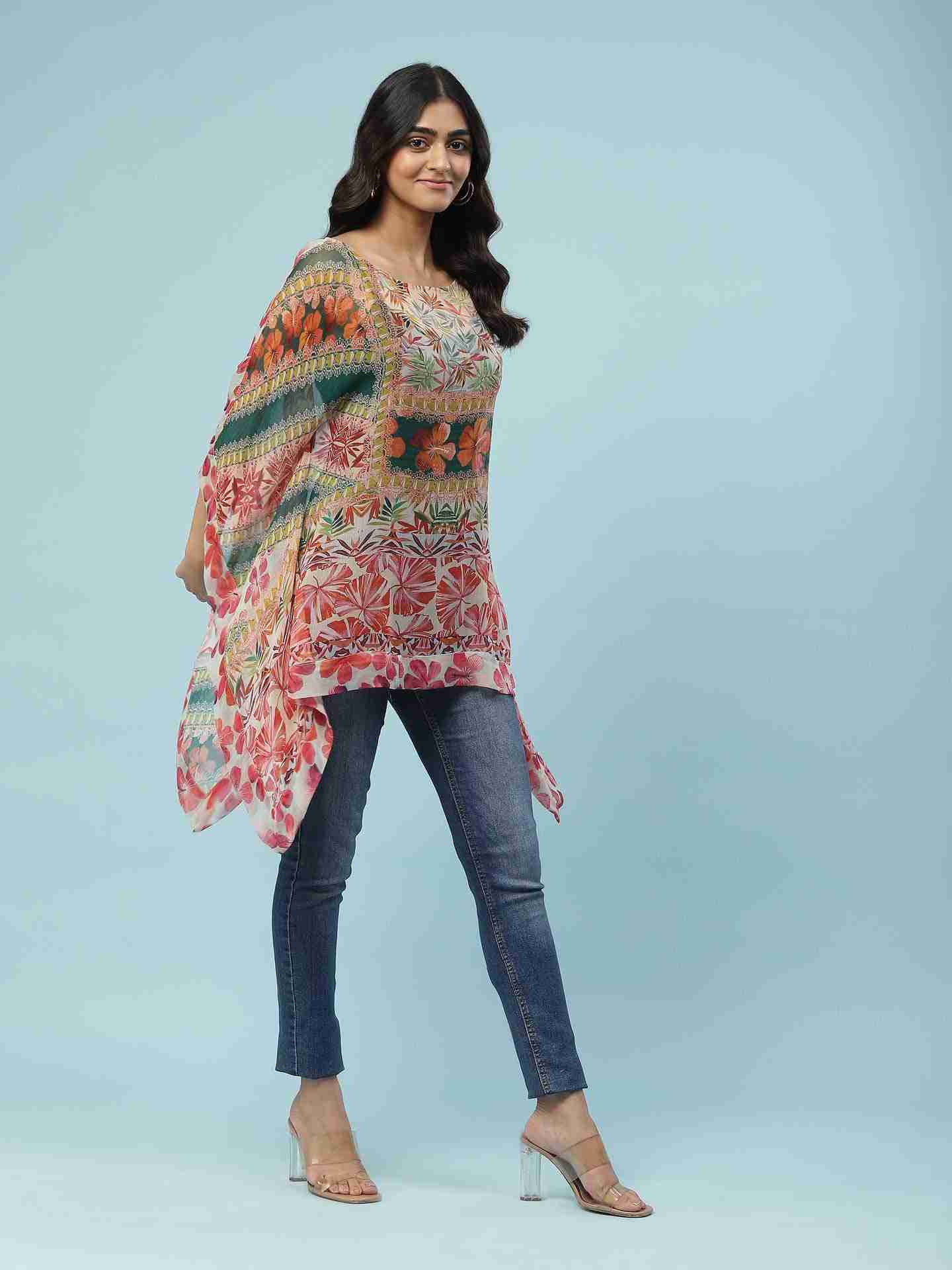 Multi Exotic Floral Kaftan Top
