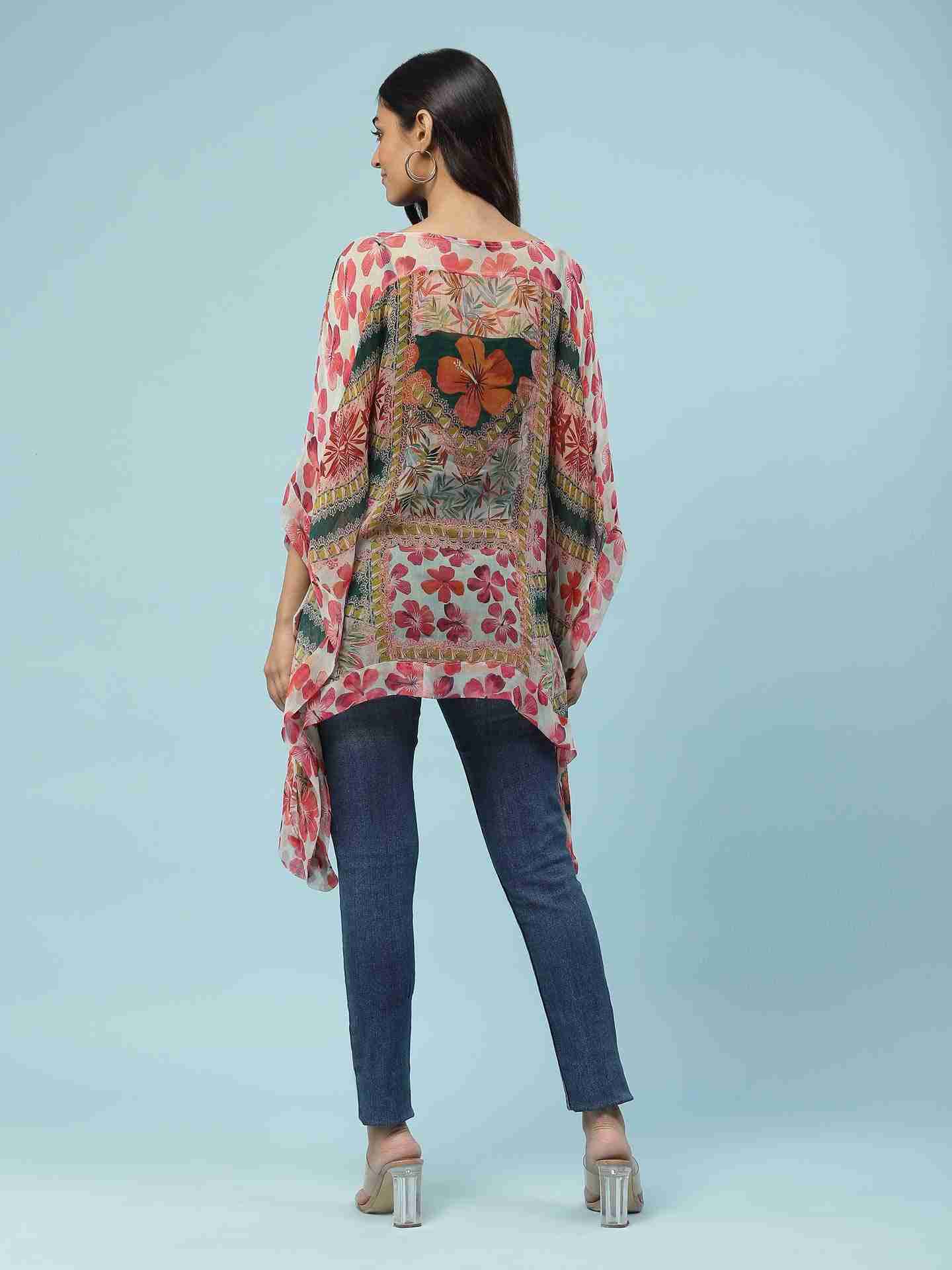 Multi Exotic Floral Kaftan Top