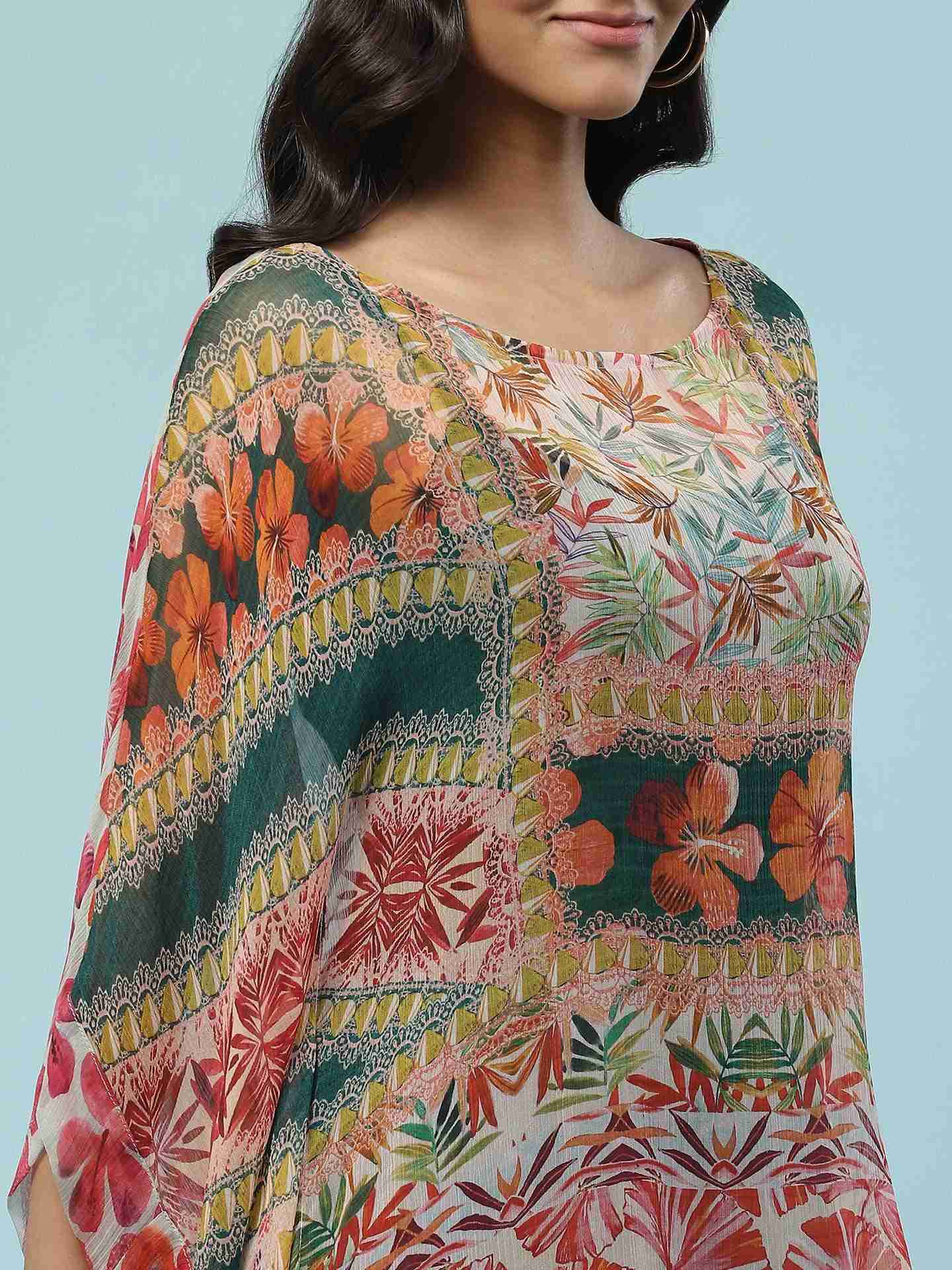 Multi Exotic Floral Kaftan Top