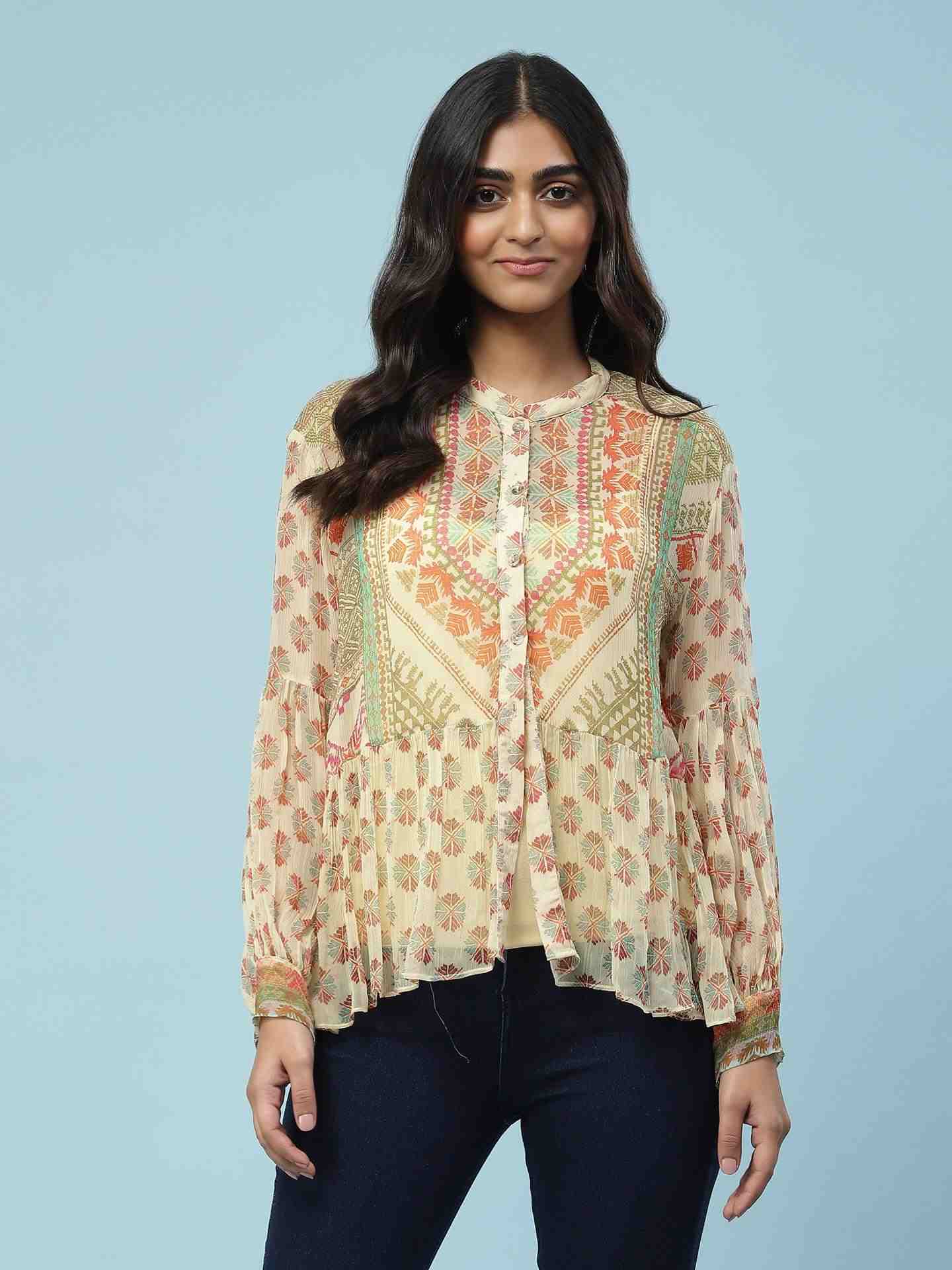 Beige Neeyati Button-Down Top