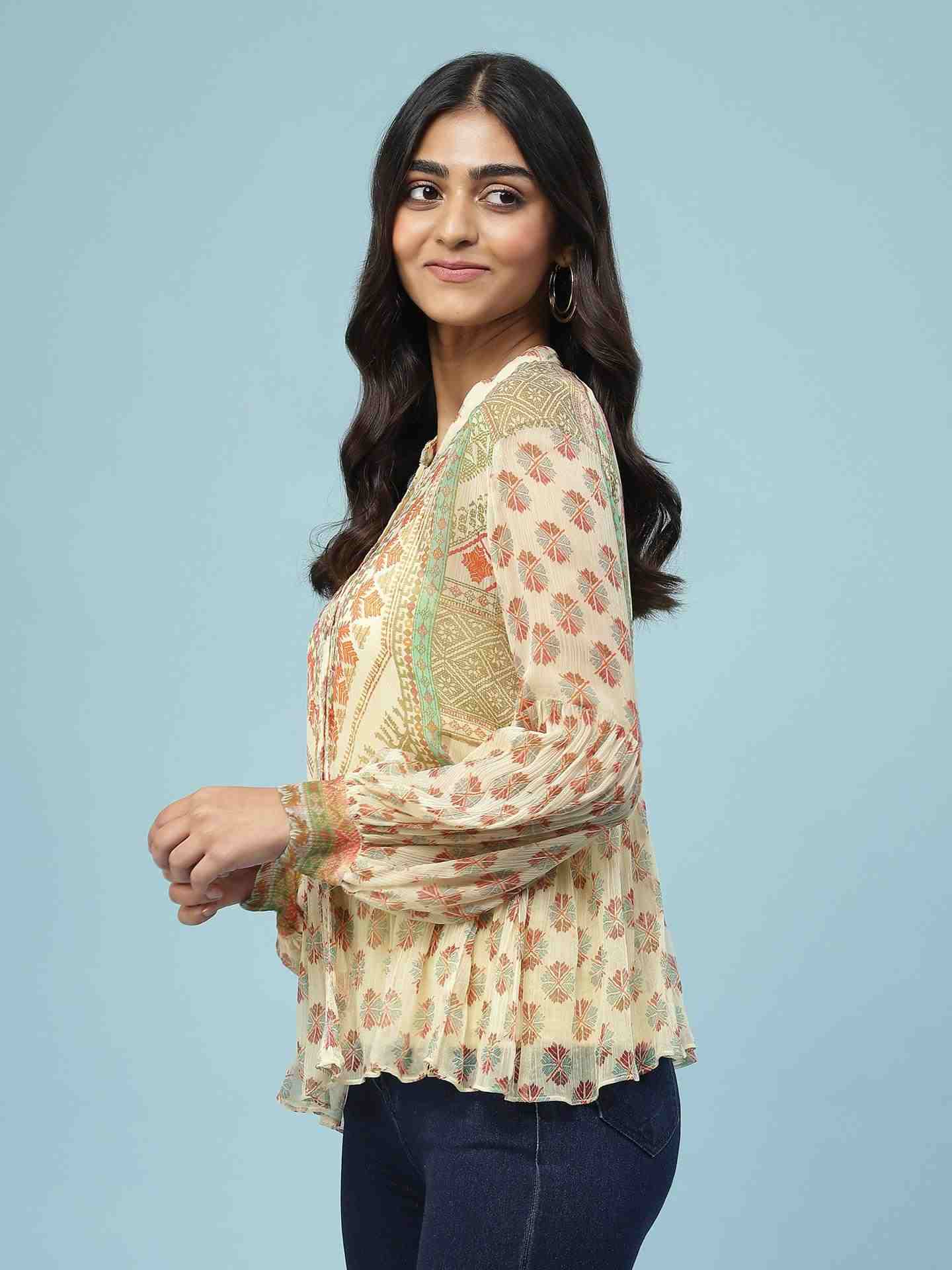 Beige Neeyati Button-Down Top