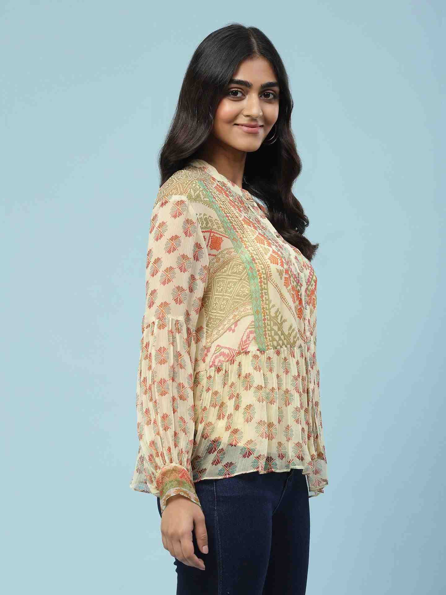 Beige Neeyati Button-Down Top