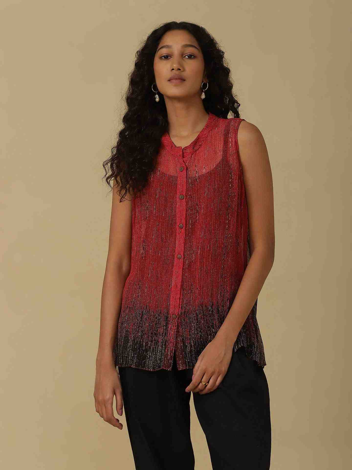 Red Muji Button-Down Top