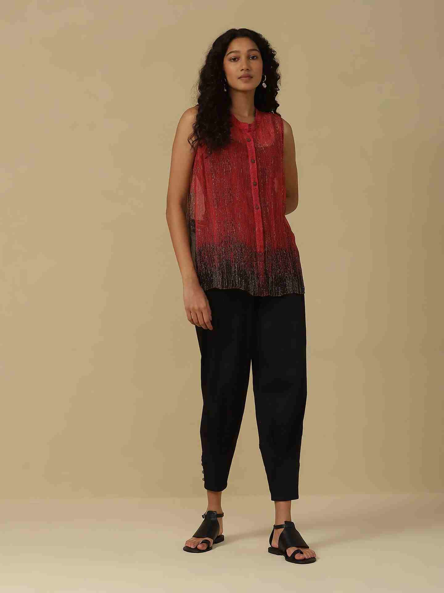 Red Muji Button-Down Top