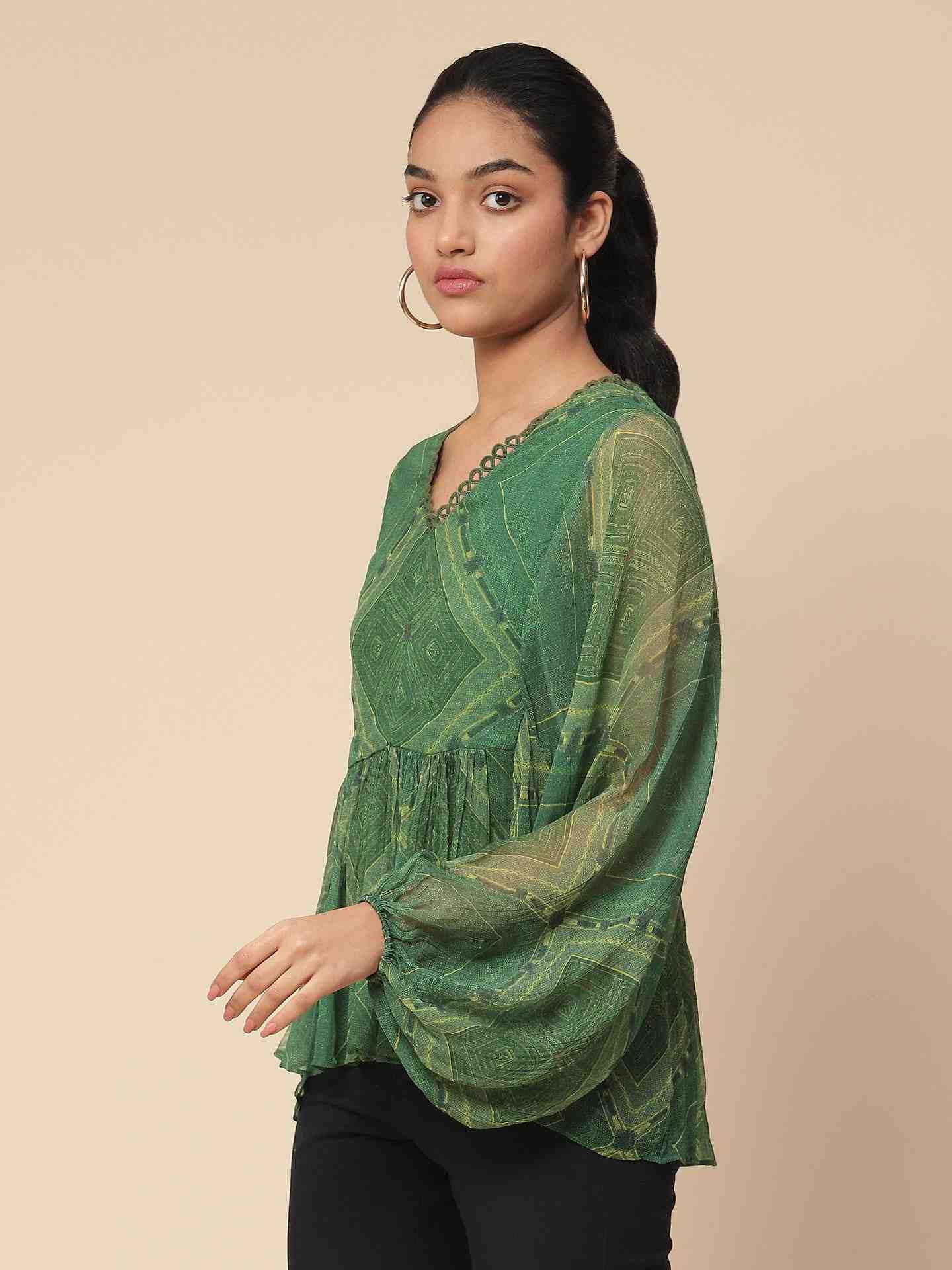 Green Sitashi Peasant Top
