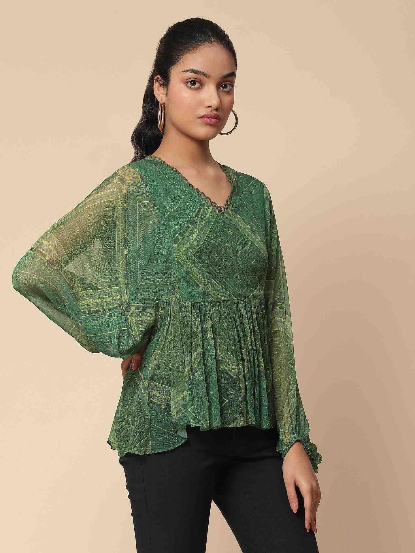 Green Sitashi Peasant Top