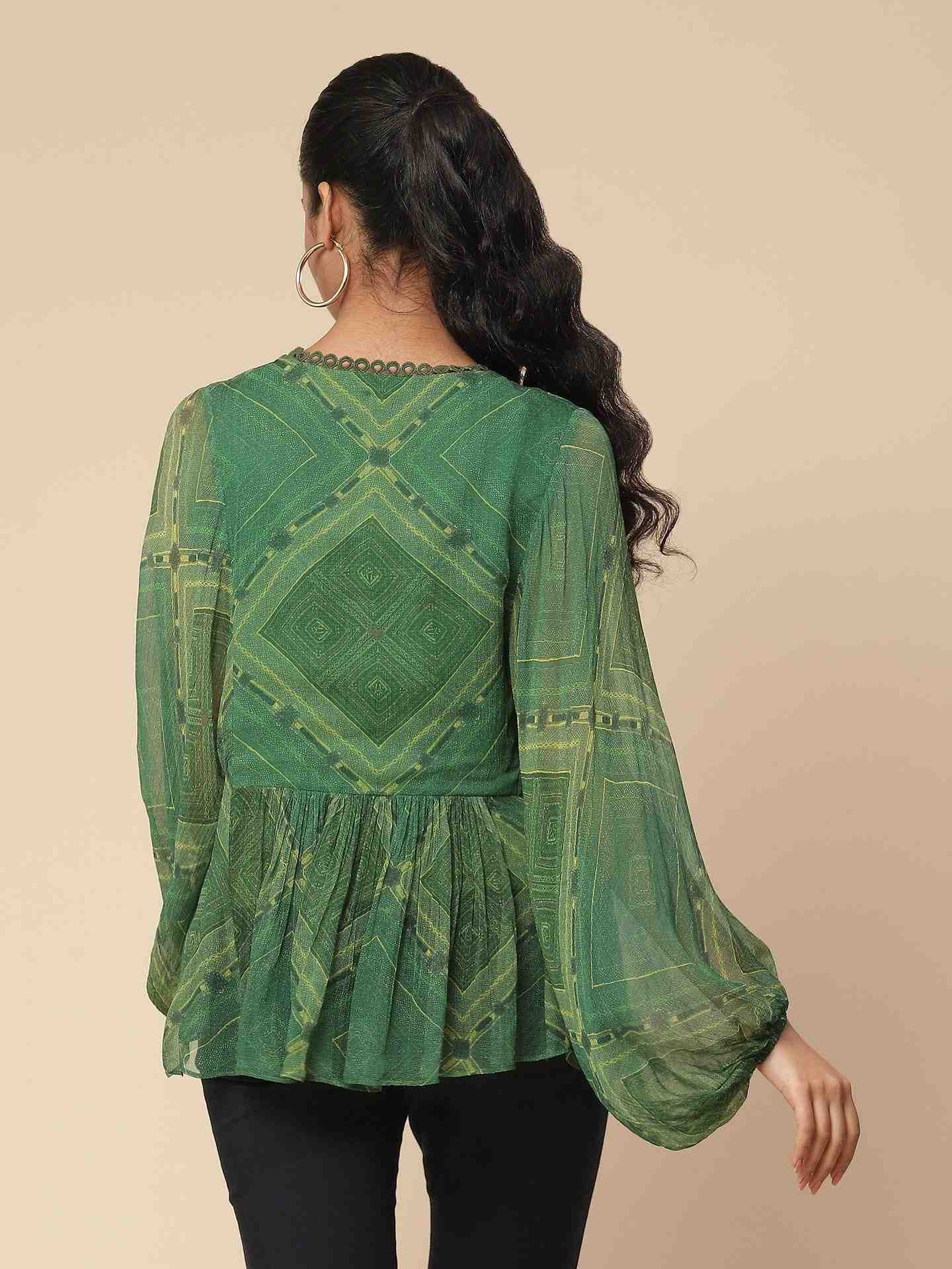 Green Sitashi Peasant Top