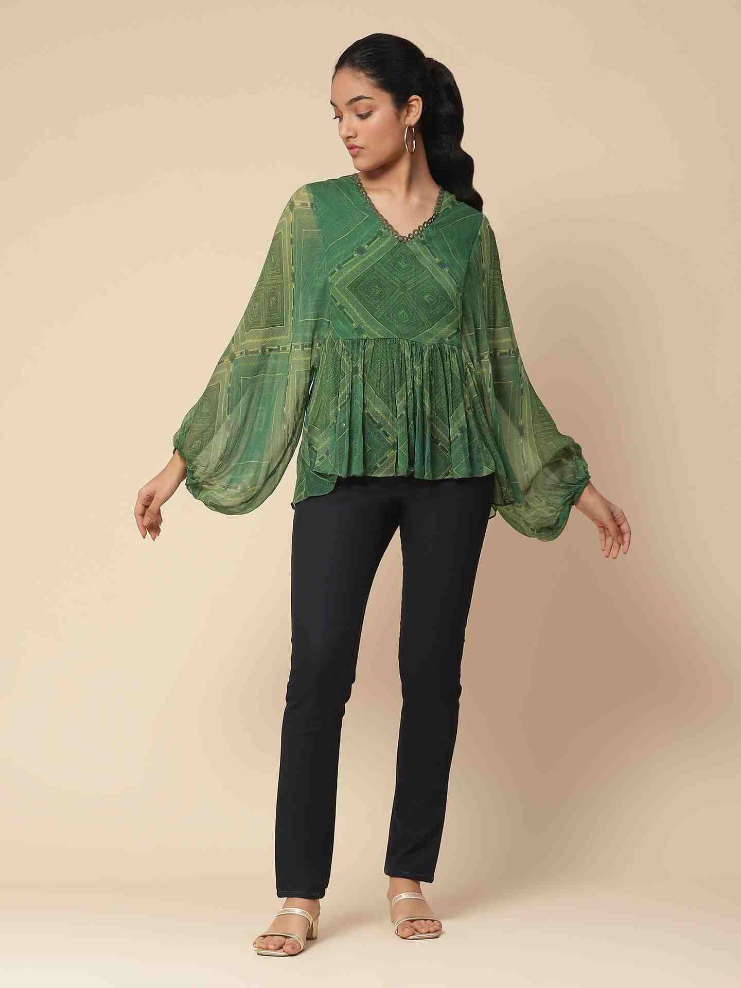 Green Sitashi Peasant Top