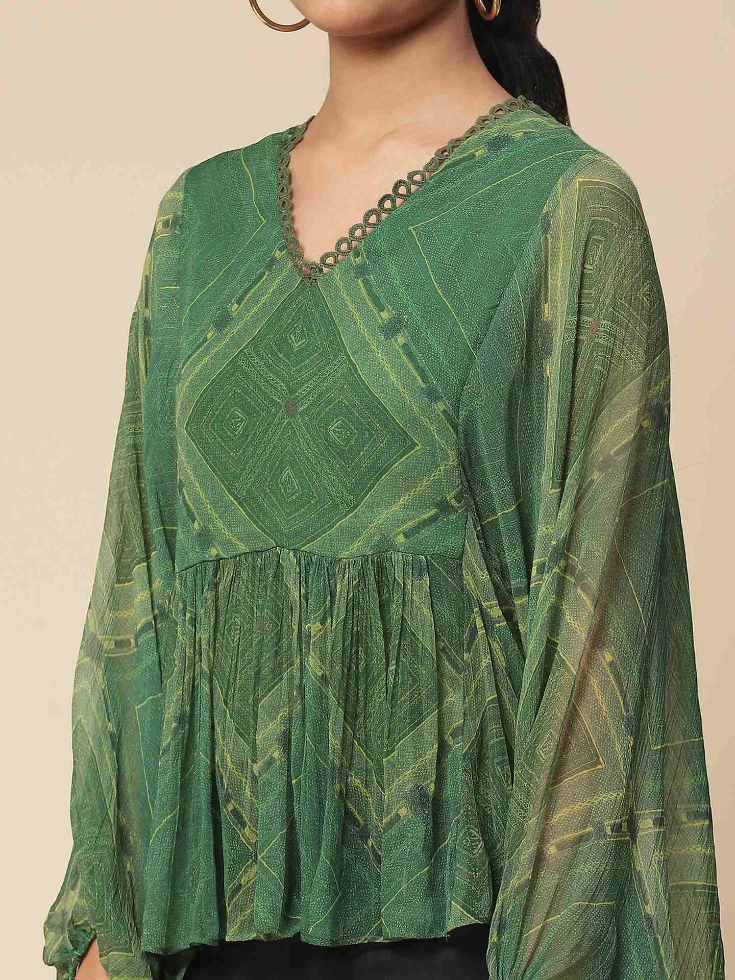 Green Sitashi Peasant Top