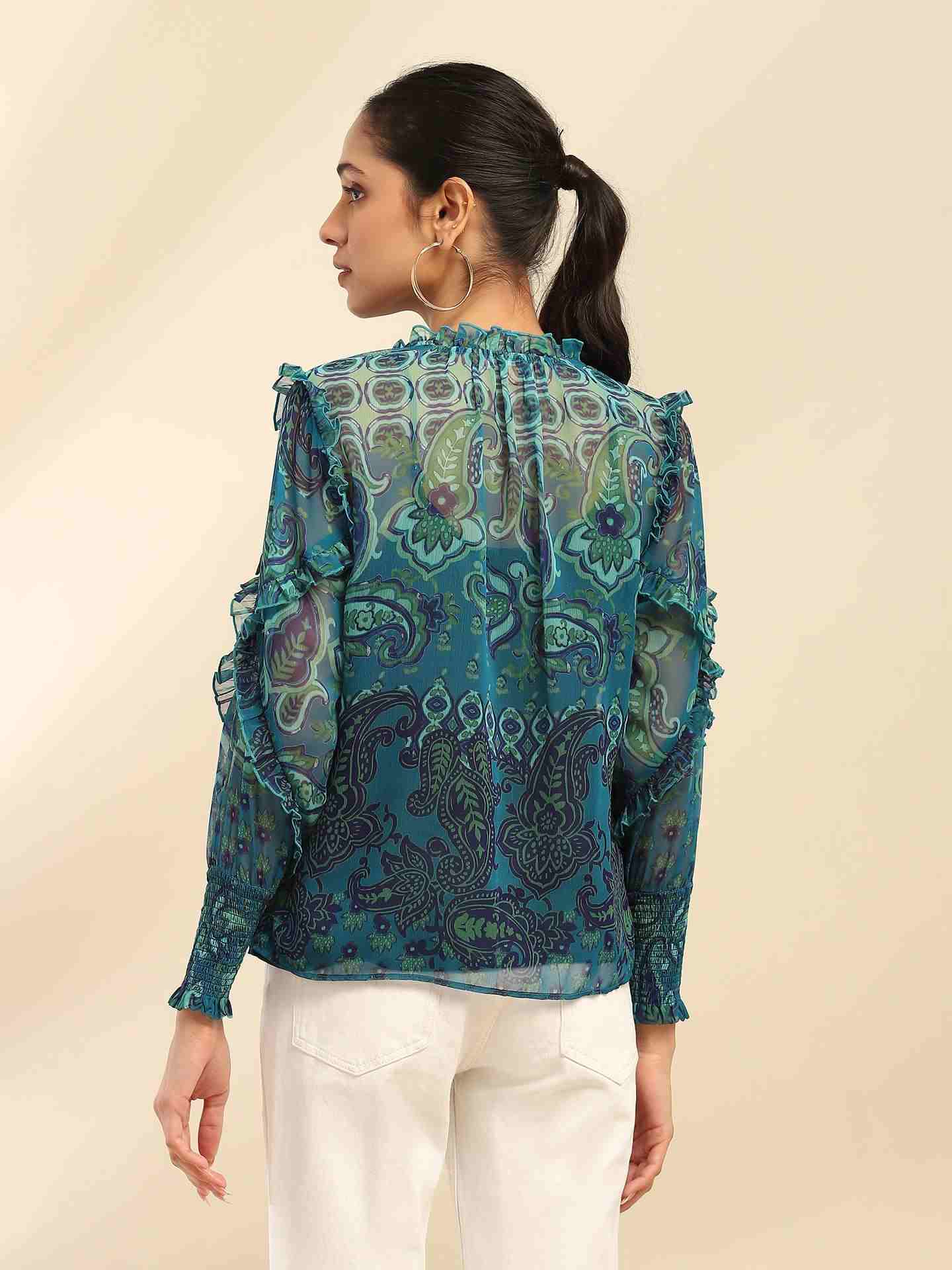 Denim Blue Cashmere Peasant Top