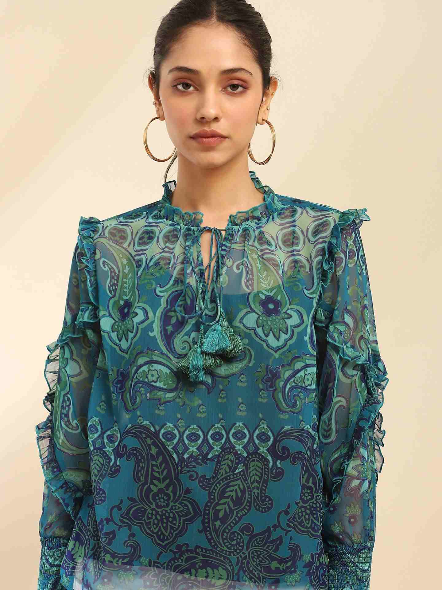 Denim Blue Cashmere Peasant Top