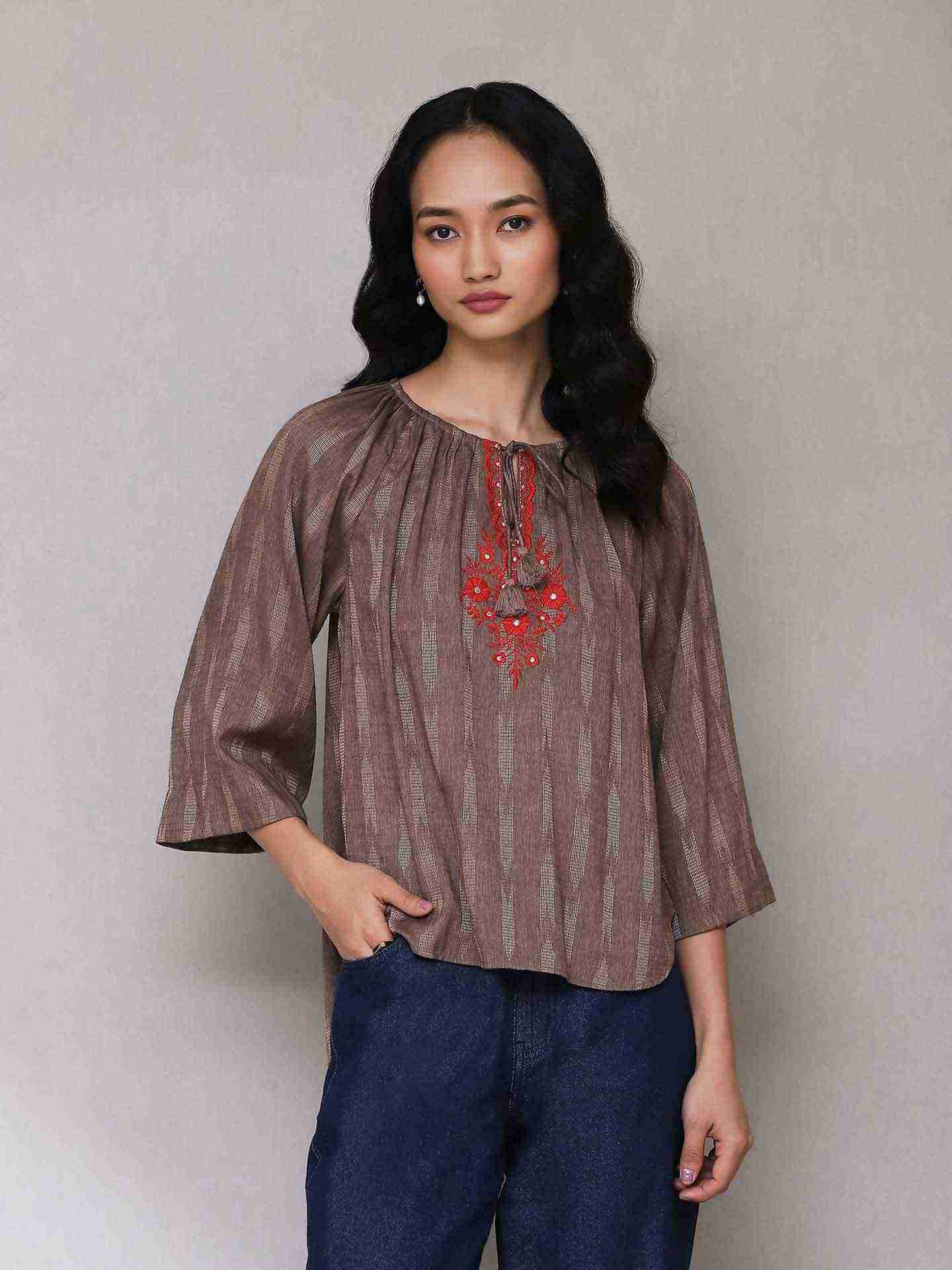 Light Brown Zuni Peasant Top