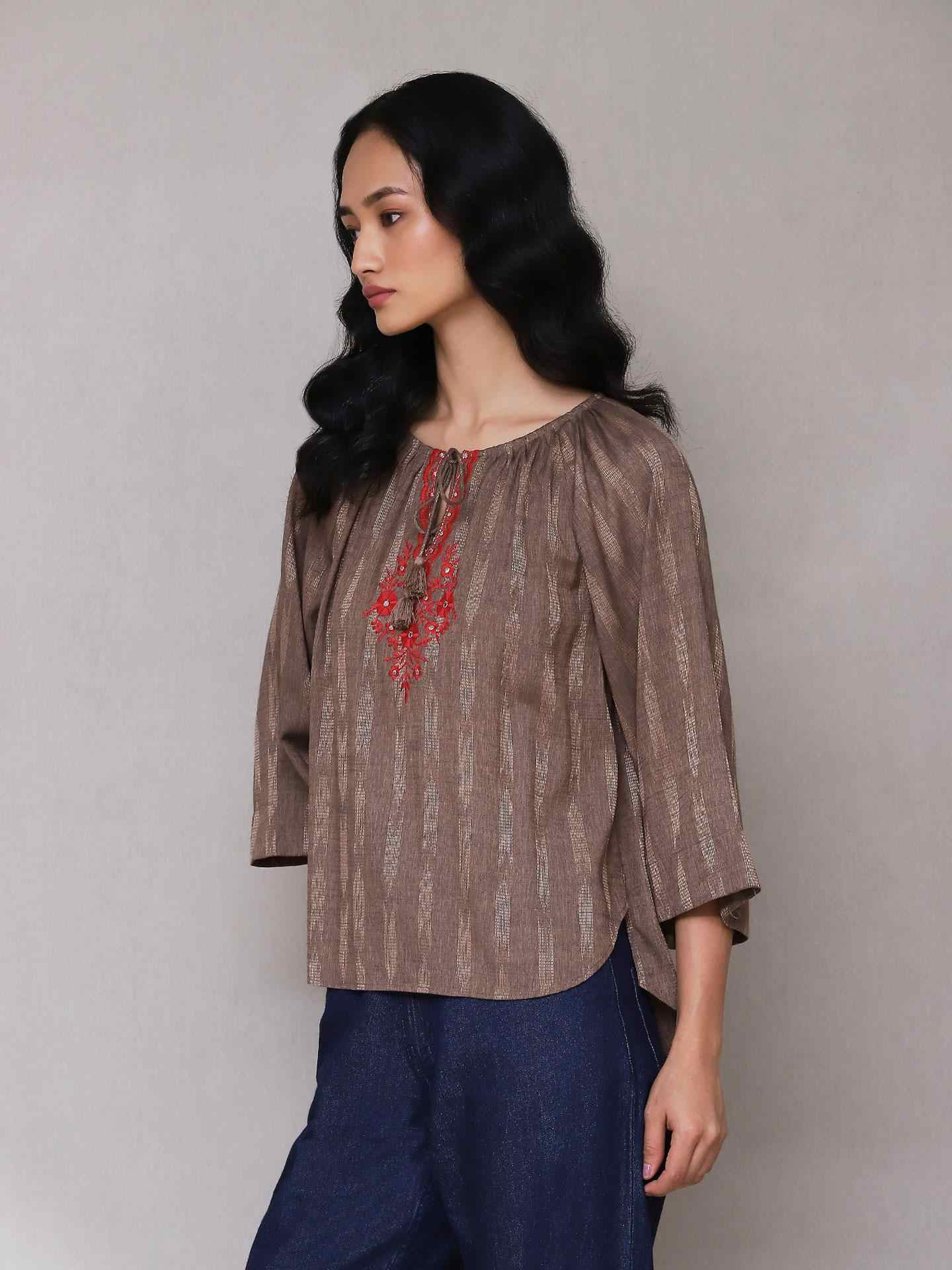 Light Brown Zuni Peasant Top