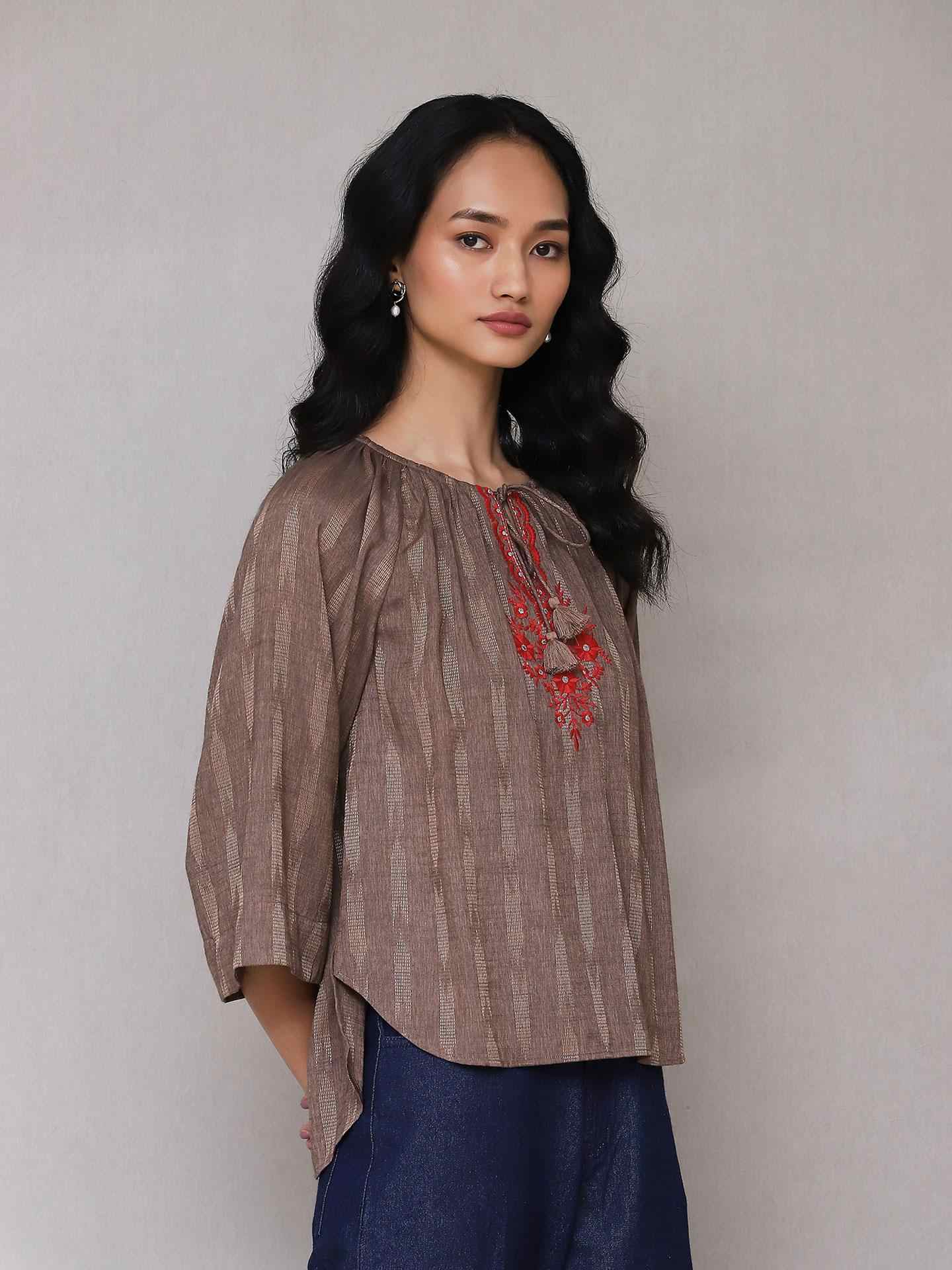 Light Brown Zuni Peasant Top