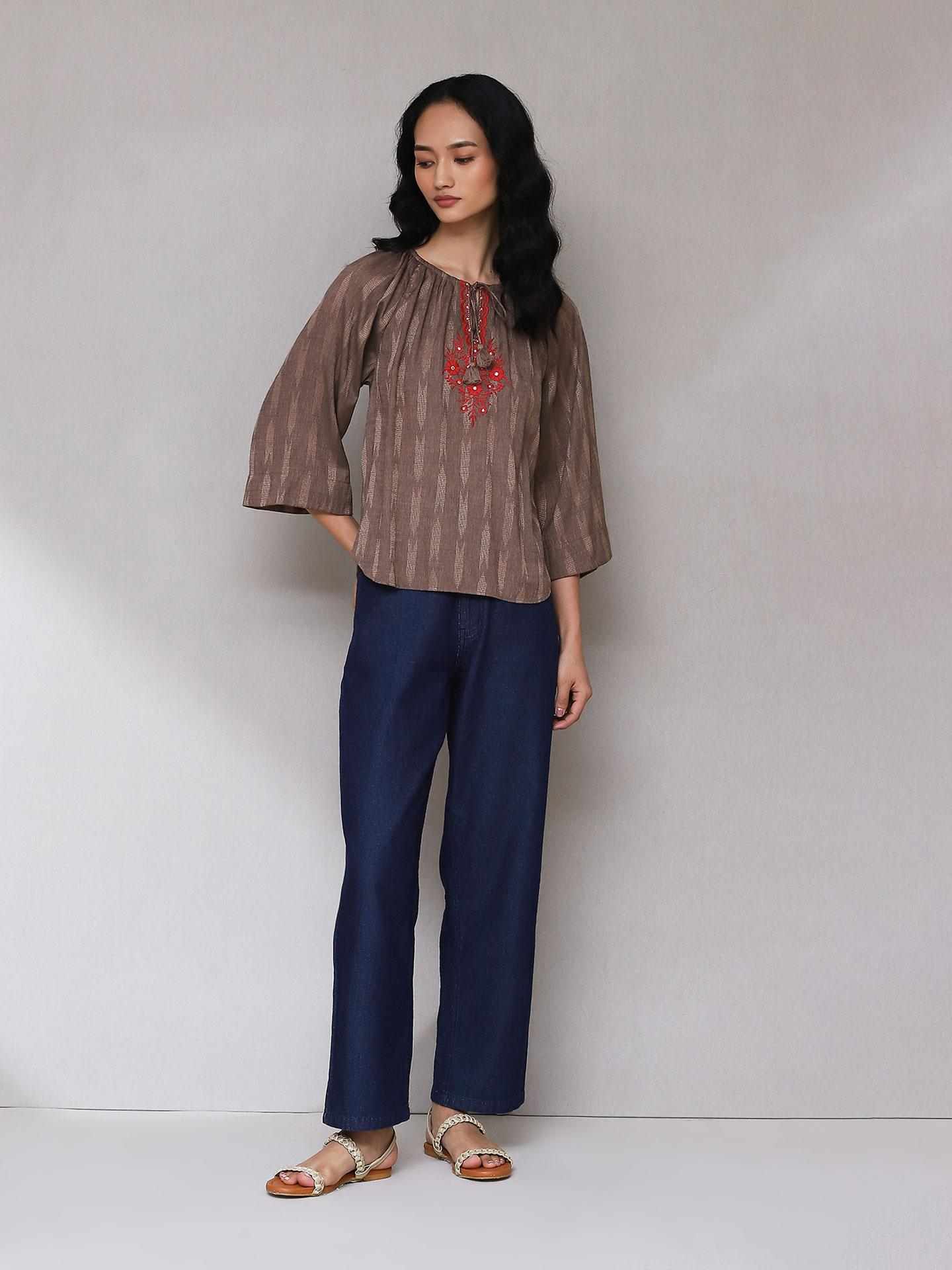 Light Brown Zuni Peasant Top