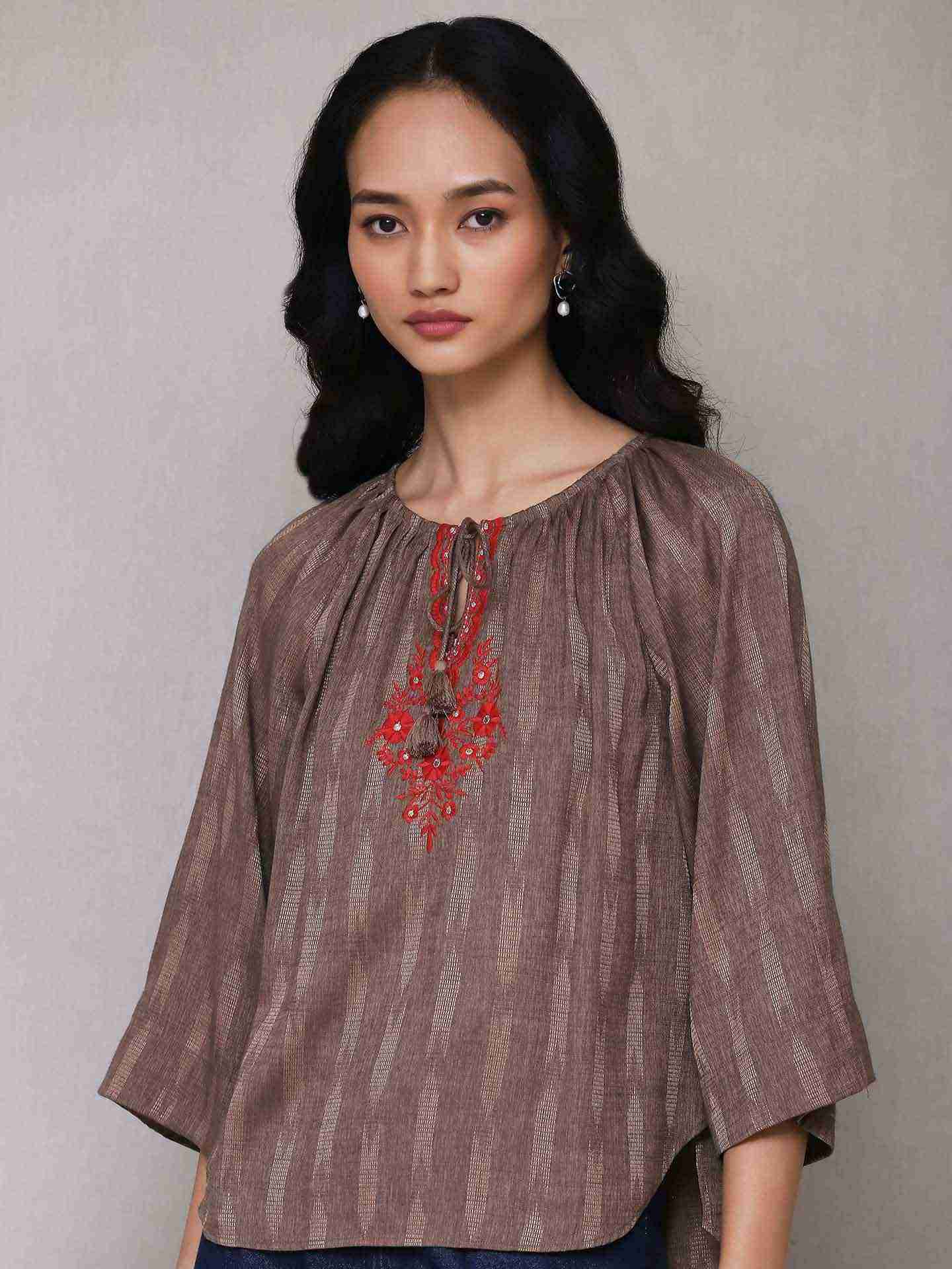 Light Brown Zuni Peasant Top