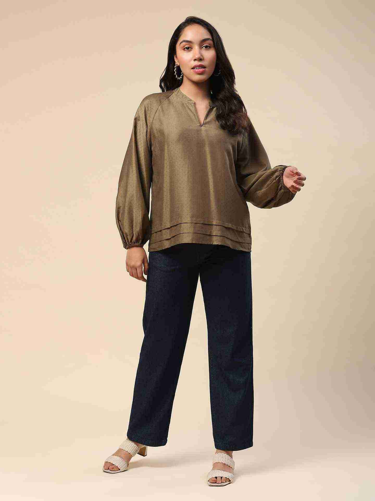 Olive Tamasvani Solid Boxy Top