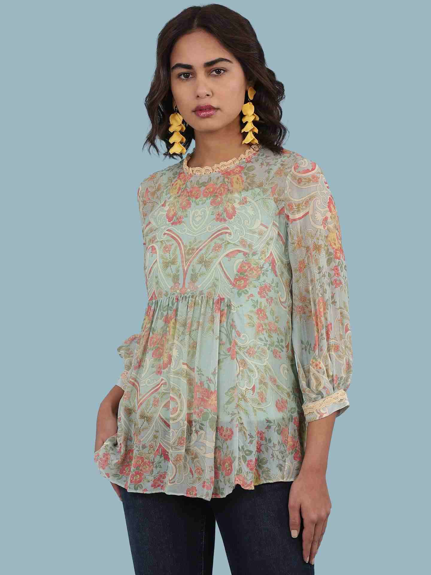 Green Pallavi Peasant Top