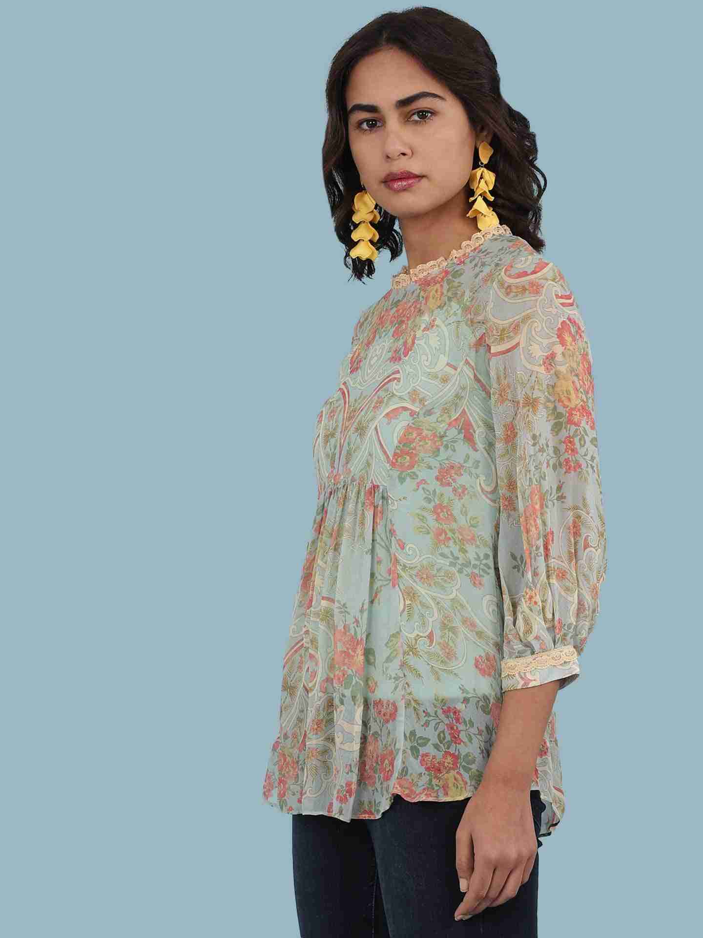 Green Pallavi Peasant Top