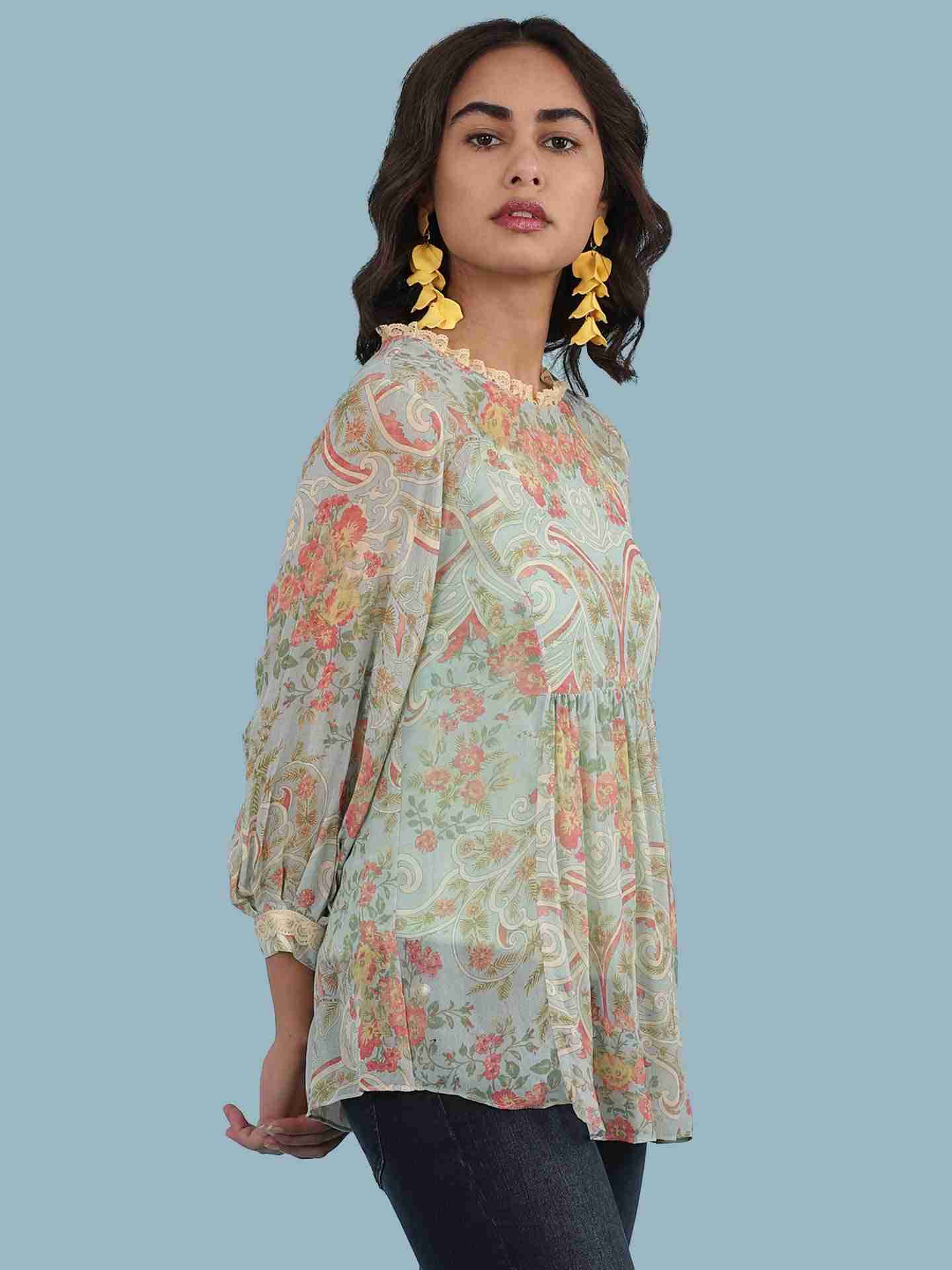 Green Pallavi Peasant Top