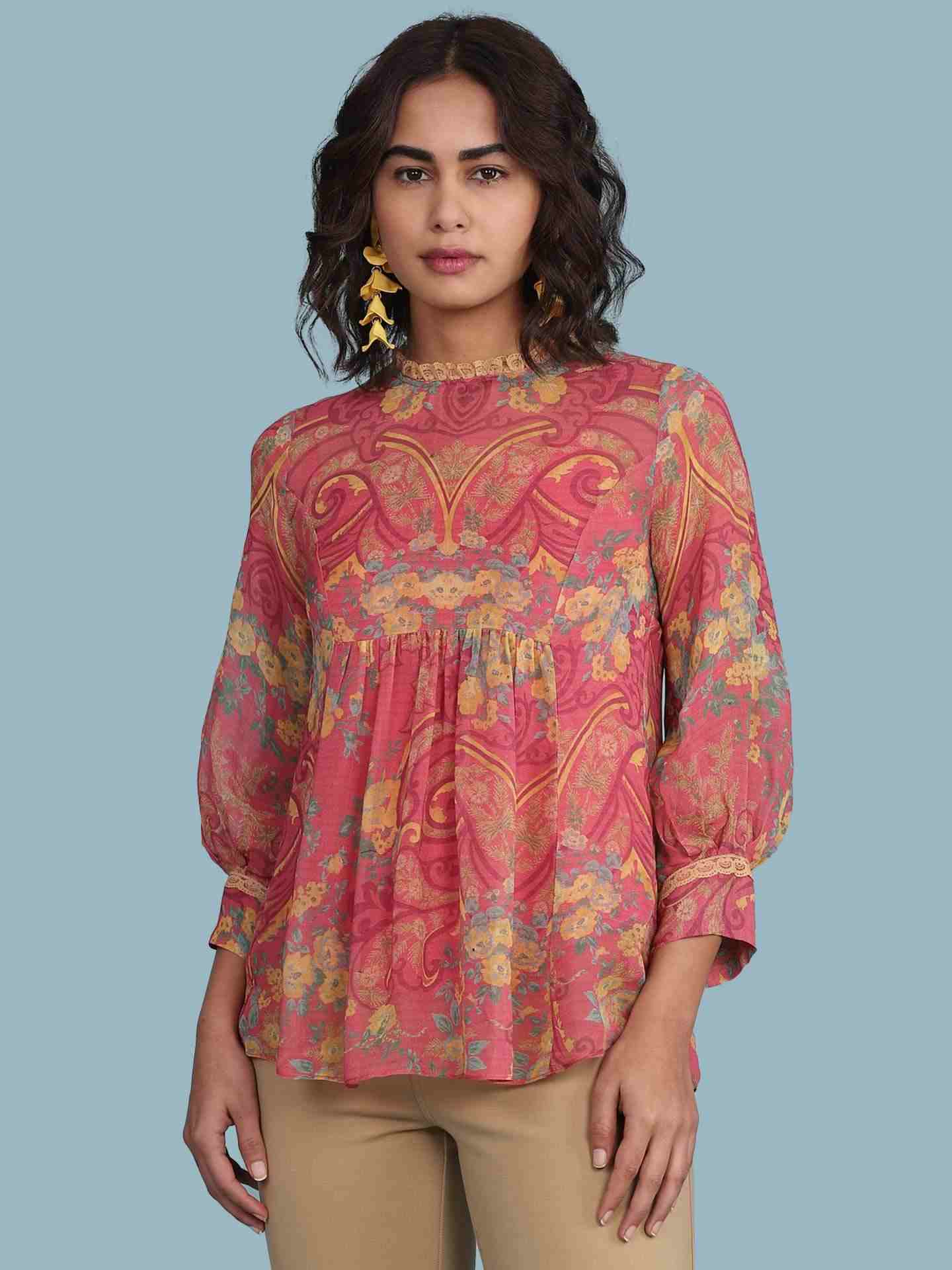 Pink Pallavi Peasant Top
