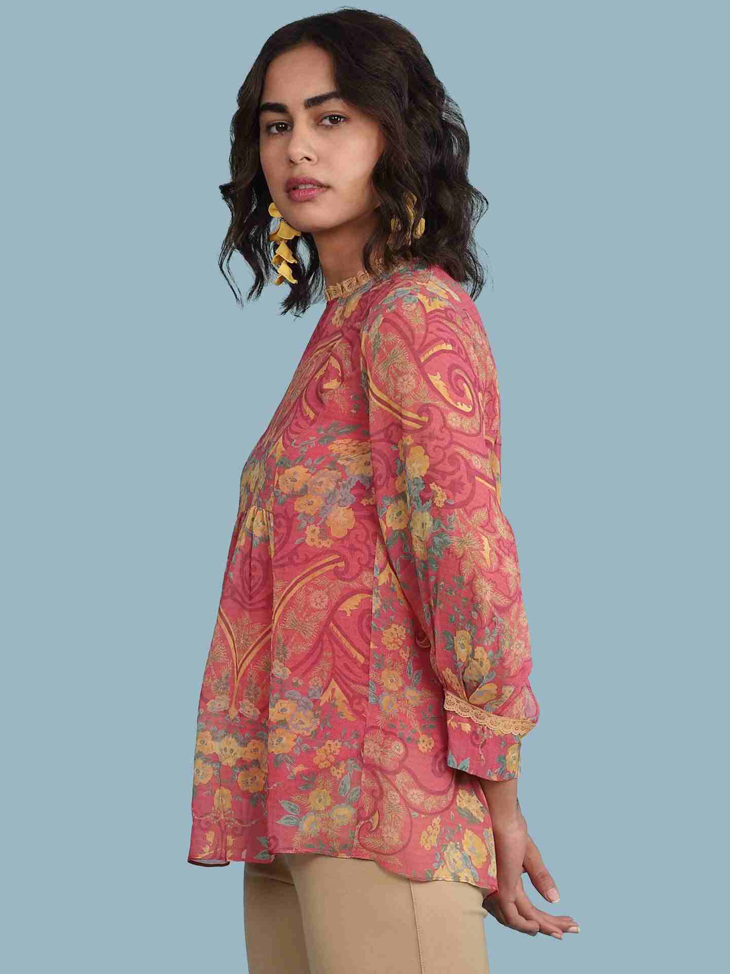 Pink Pallavi Peasant Top