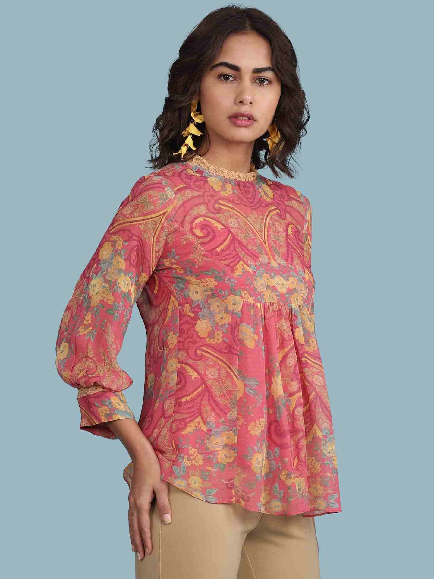 Pink Pallavi Peasant Top