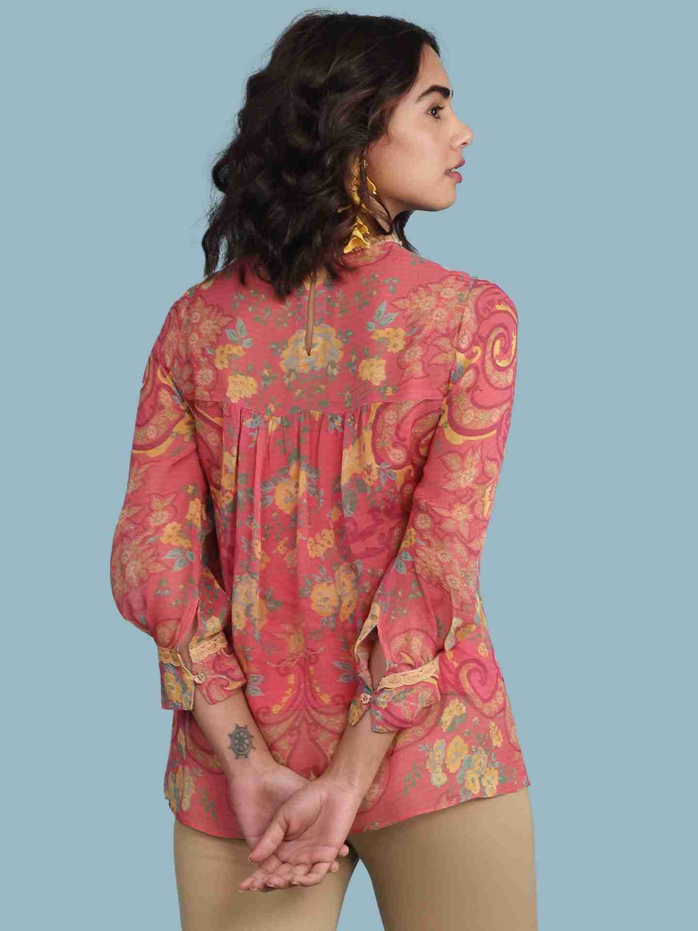 Pink Pallavi Peasant Top
