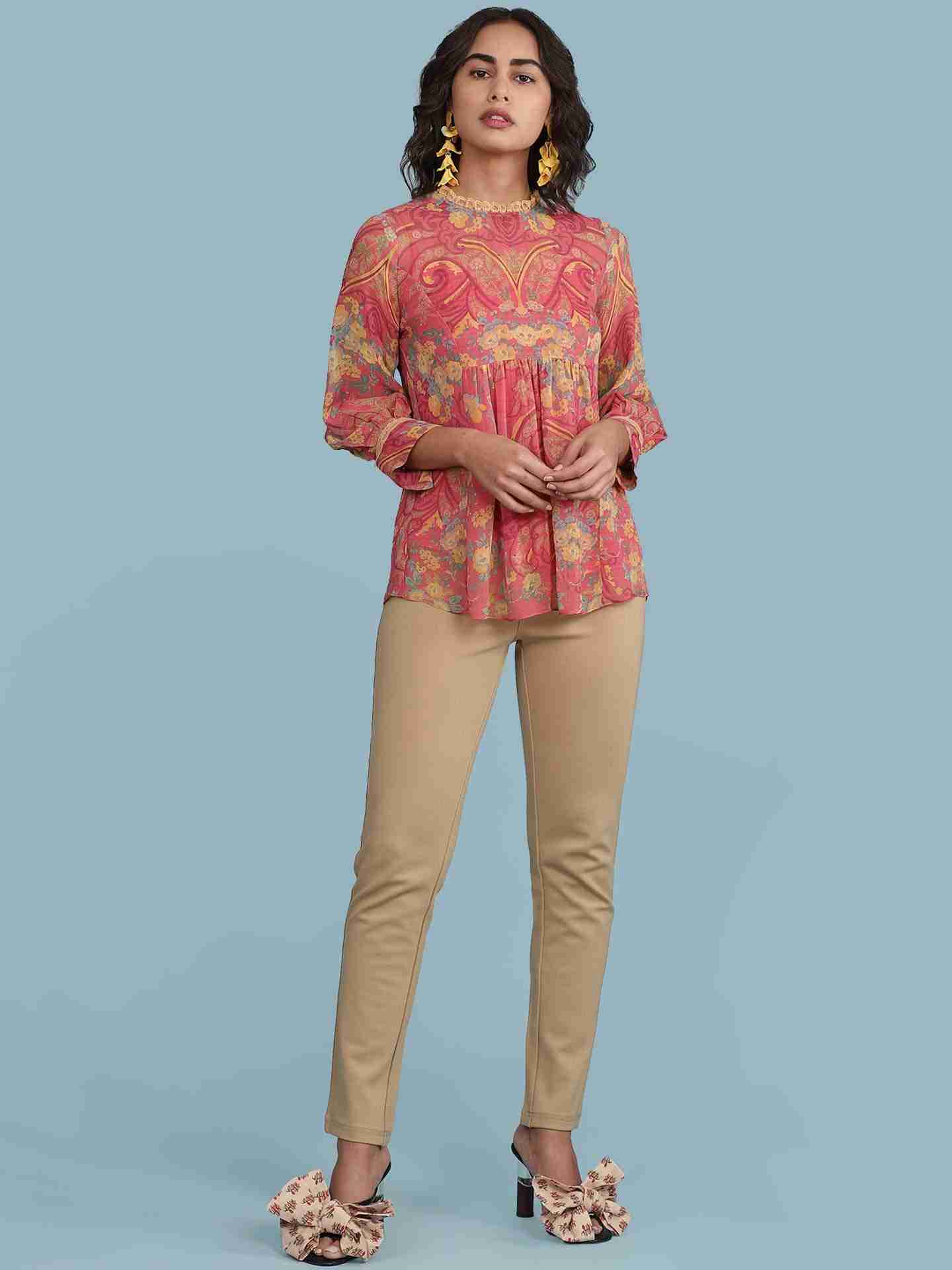 Pink Pallavi Peasant Top