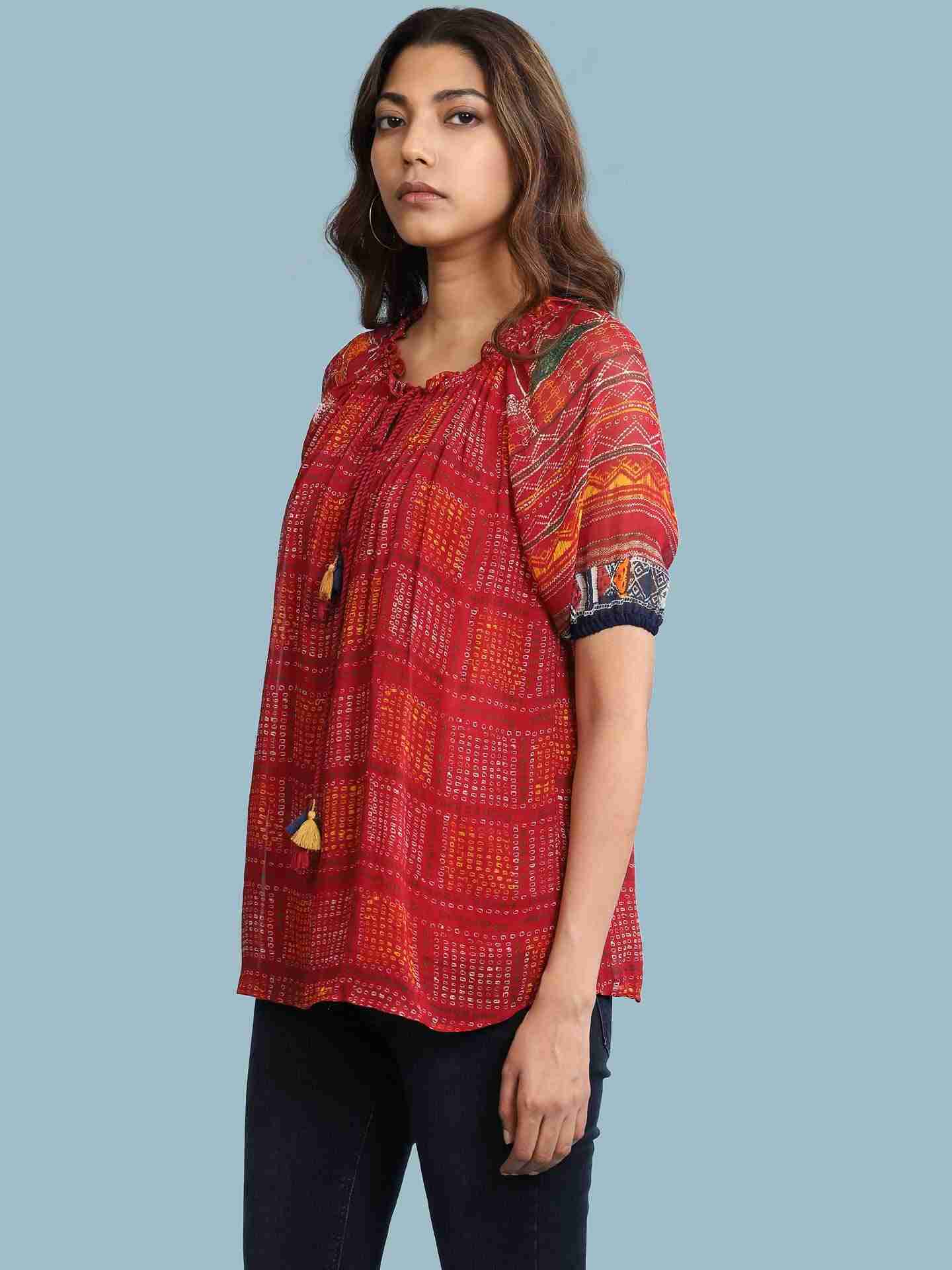 Red Bahulika Top