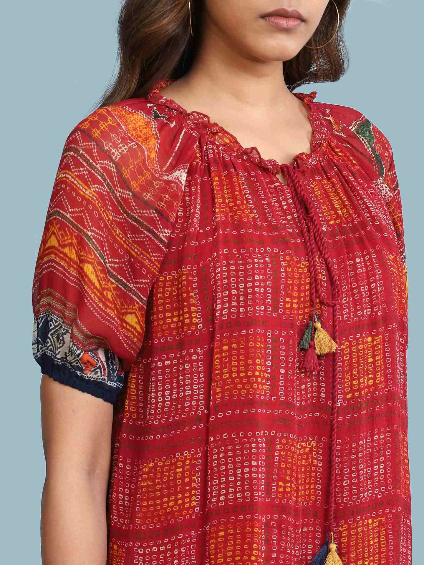 Red Bahulika Top
