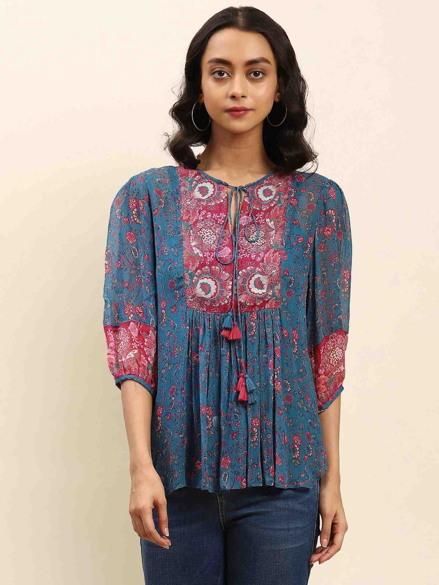 Blue Rosafi Peasant Top