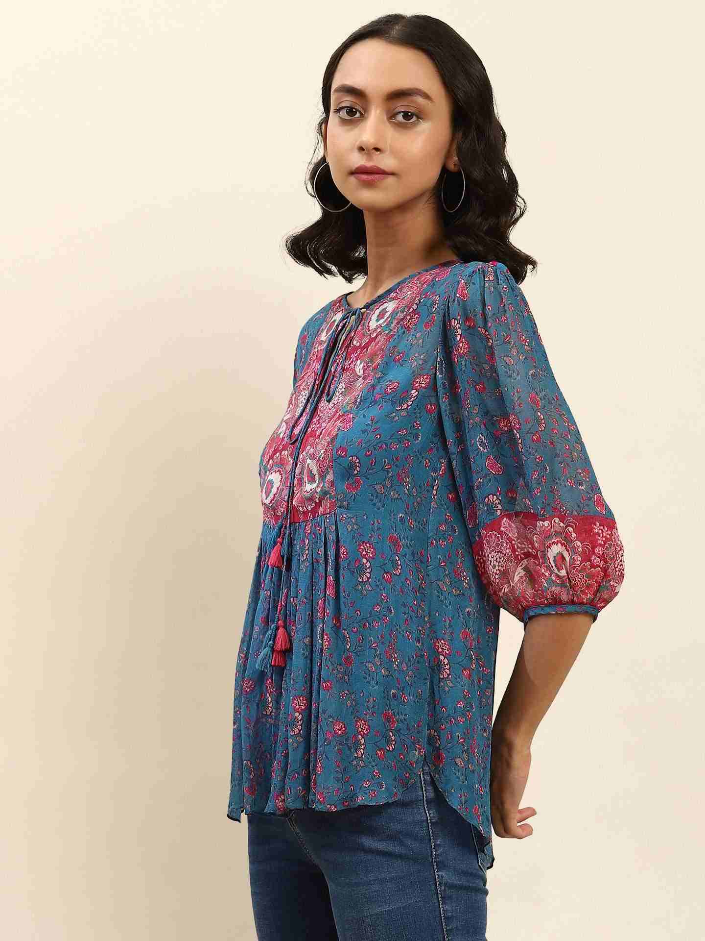 Blue Rosafi Peasant Top