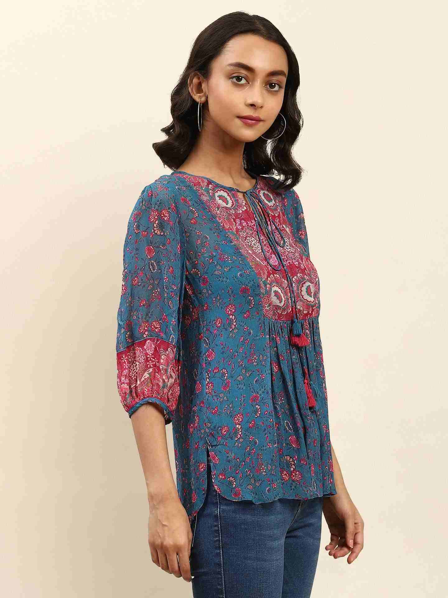 Blue Rosafi Peasant Top