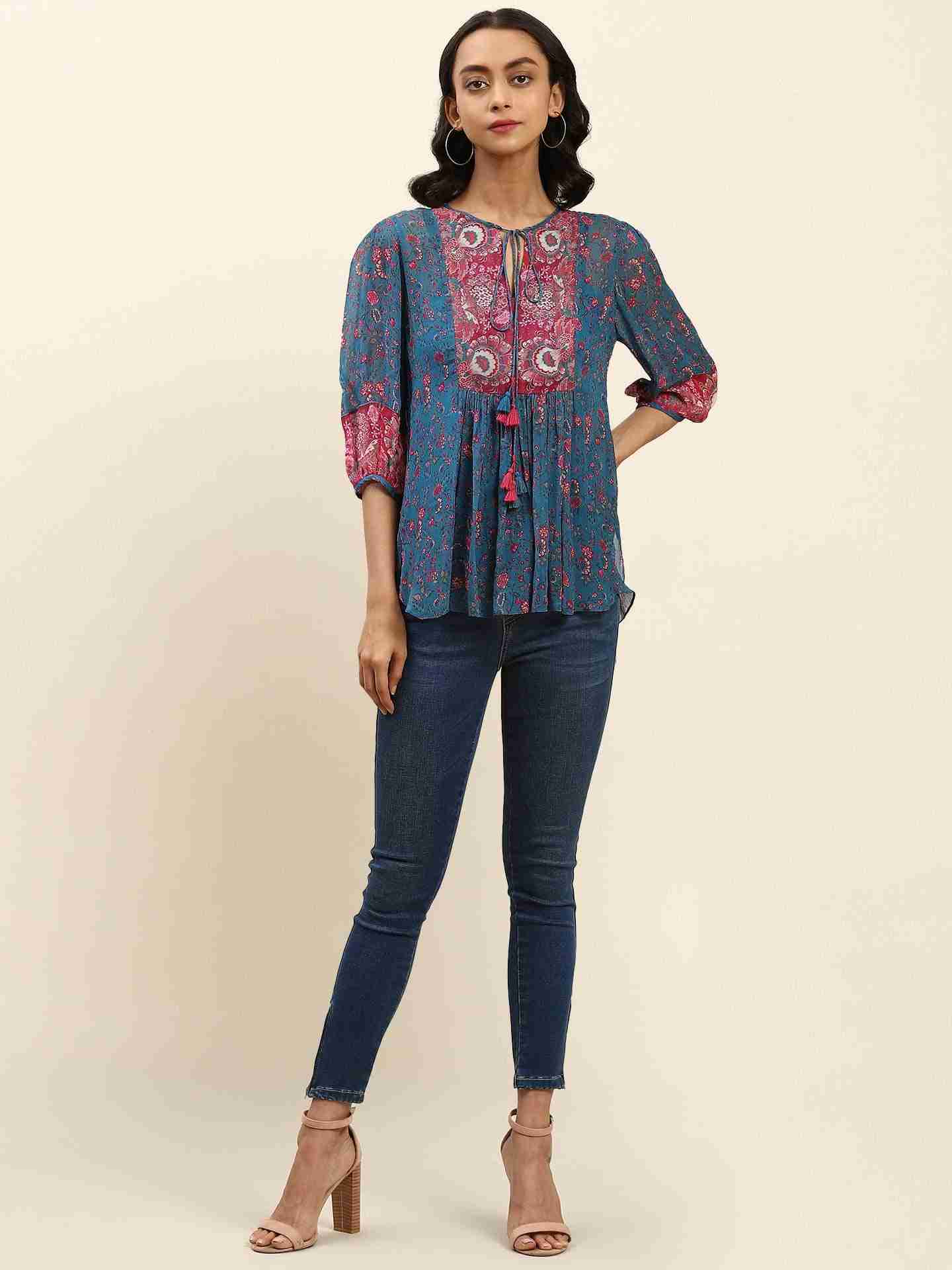 Blue Rosafi Peasant Top