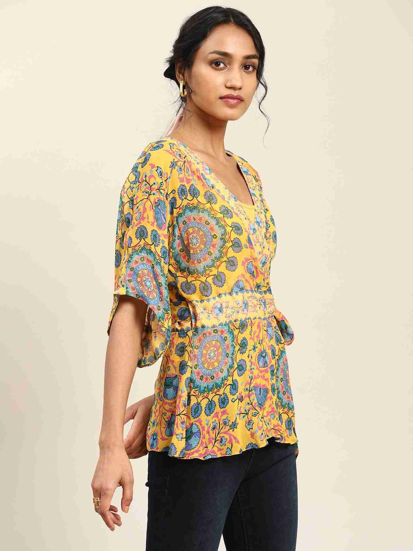 Yellow Suzani Print Wrap Top