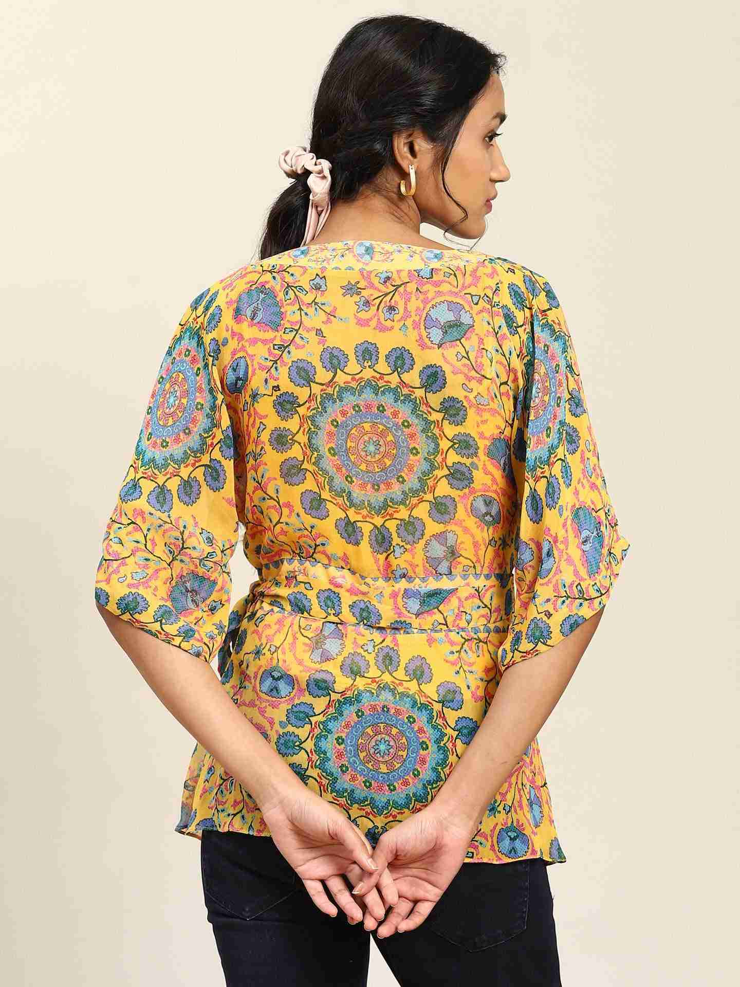 Yellow Suzani Print Wrap Top