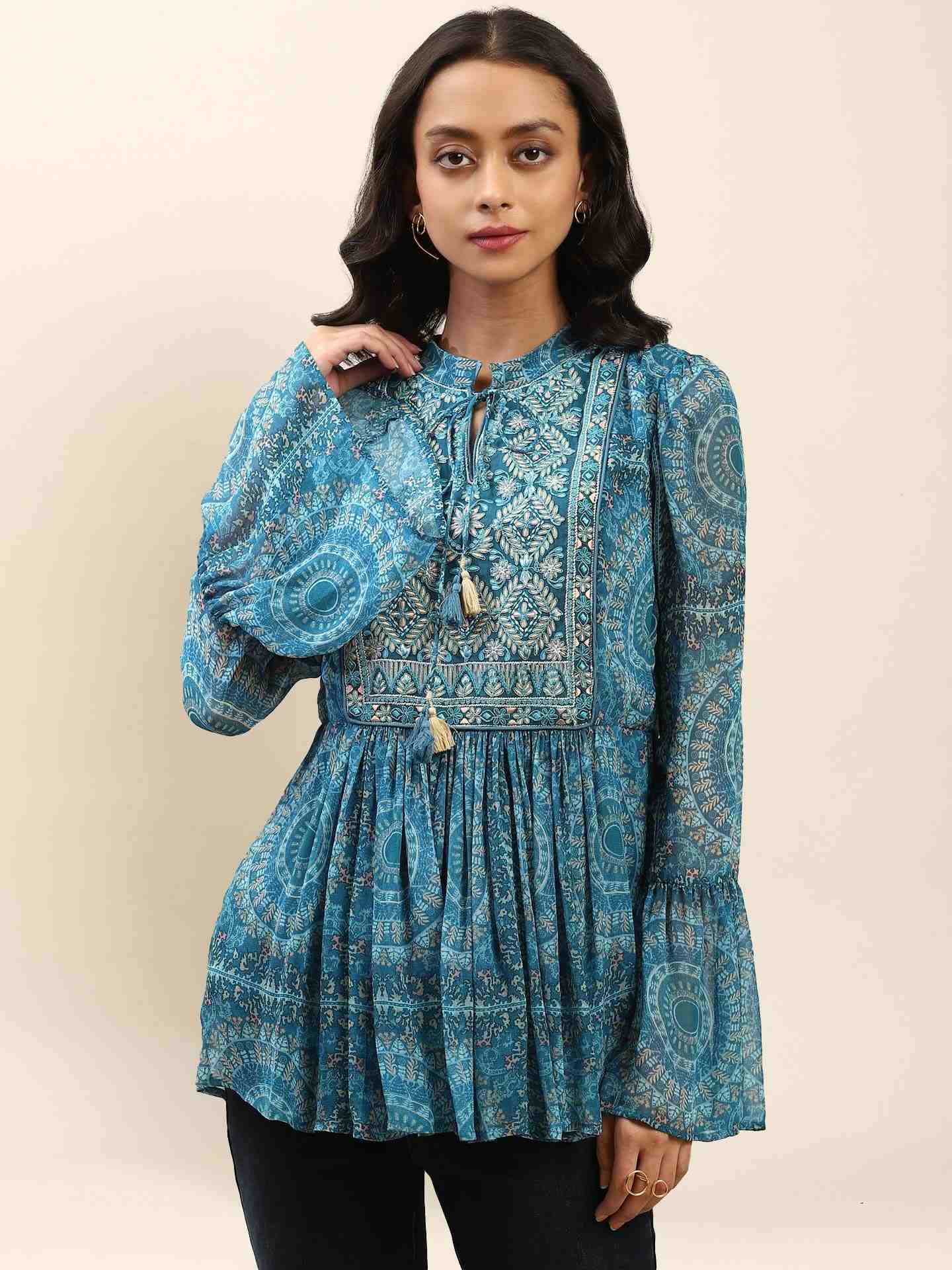 Blue Alena Tiered Top