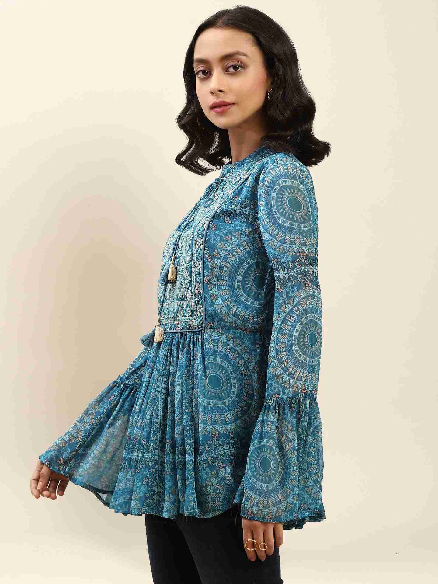 Blue Alena Tiered Top
