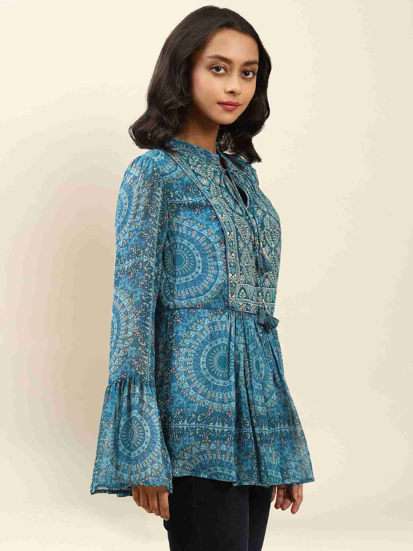 Blue Alena Tiered Top